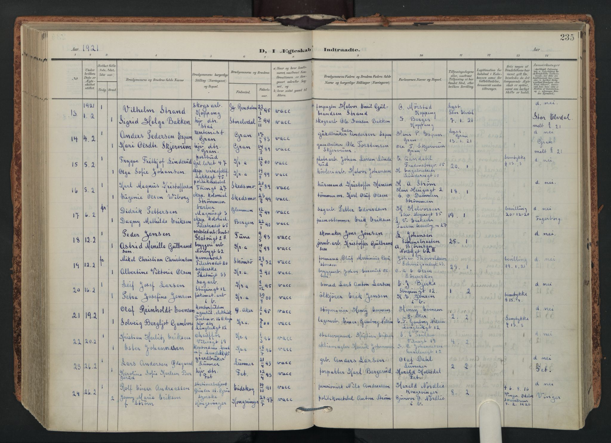 Grønland prestekontor Kirkebøker, SAO/A-10848/F/Fa/L0017: Parish register (official) no. 17, 1906-1934, p. 235