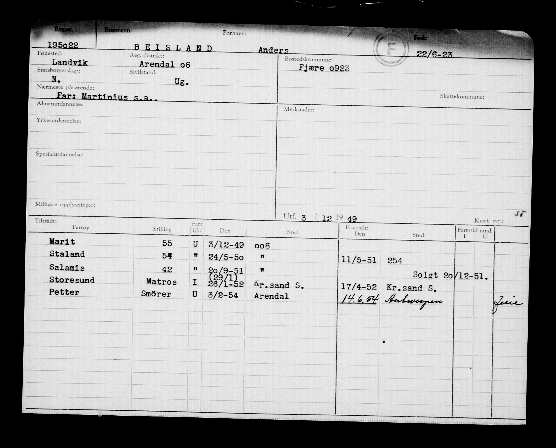 Direktoratet for sjømenn, AV/RA-S-3545/G/Gb/L0220: Hovedkort, 1923, p. 275