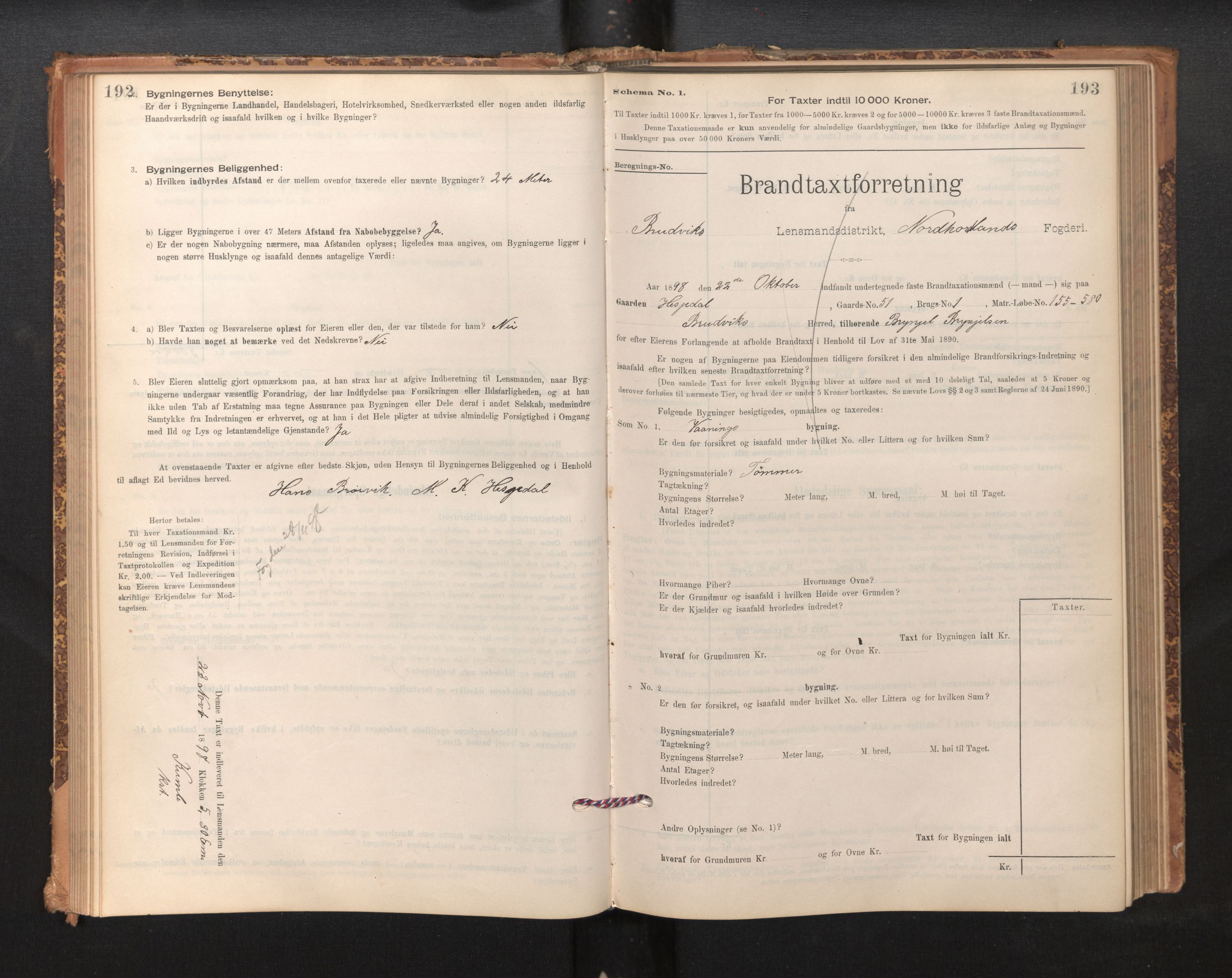 Lensmannen i Bruvik, SAB/A-31301/0012/L0006: Branntakstprotokoll, skjematakst, 1894-1906, p. 192-193