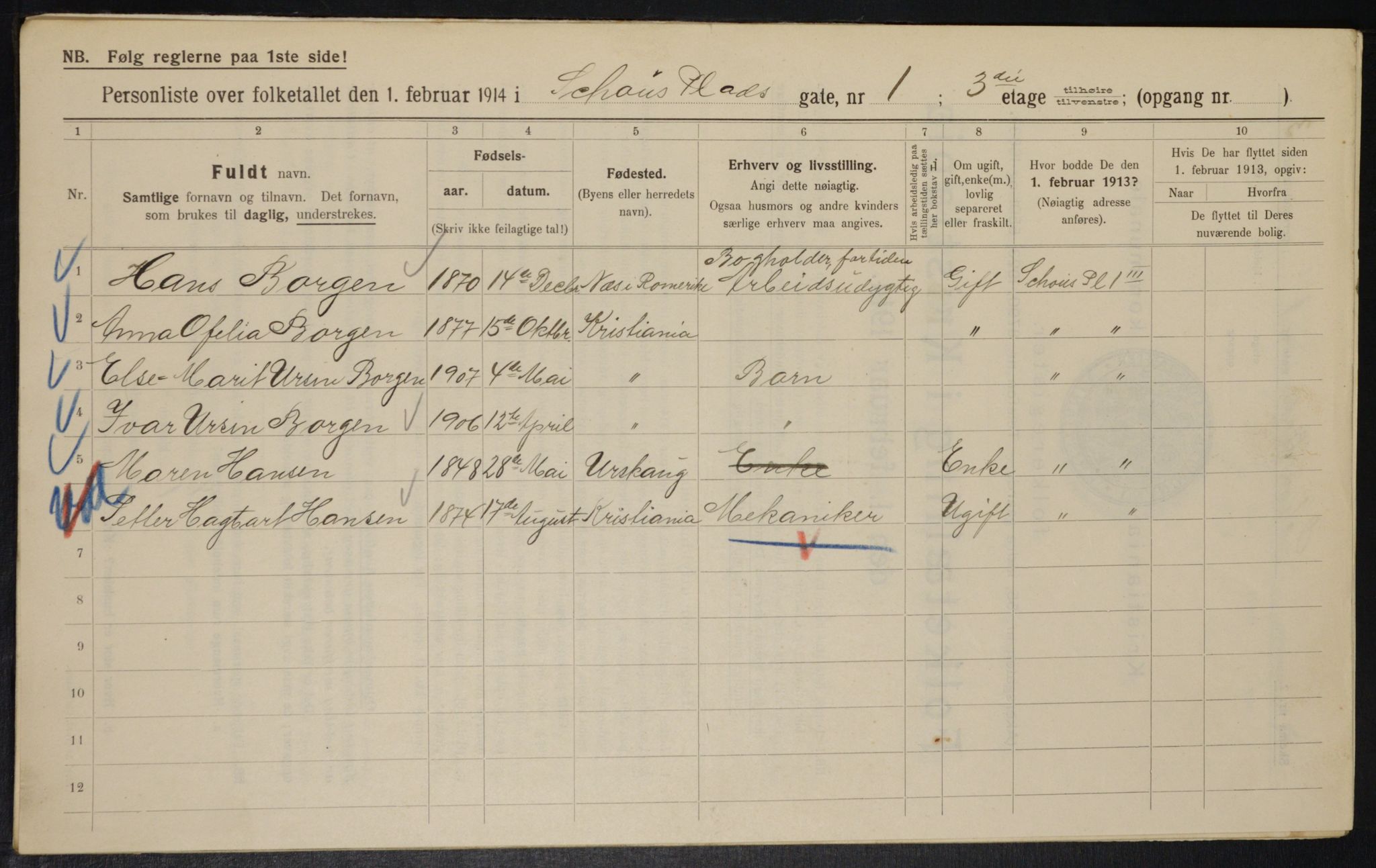 OBA, Municipal Census 1914 for Kristiania, 1914, p. 90081