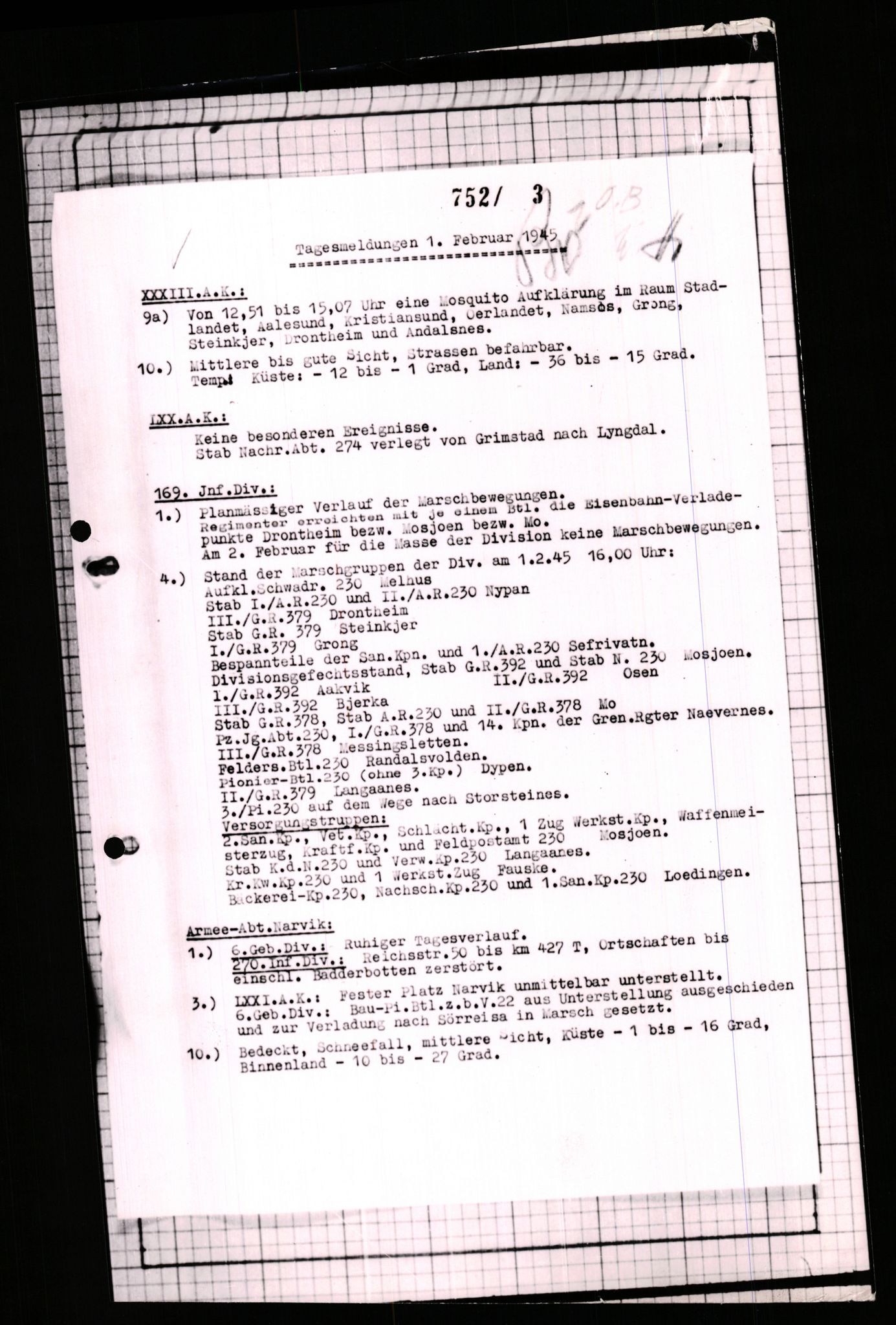 Forsvarets Overkommando. 2 kontor. Arkiv 11.4. Spredte tyske arkivsaker, AV/RA-RAFA-7031/D/Dar/Dara/L0007: Krigsdagbøker for 20. Gebirgs-Armee-Oberkommando (AOK 20), 1945, p. 6