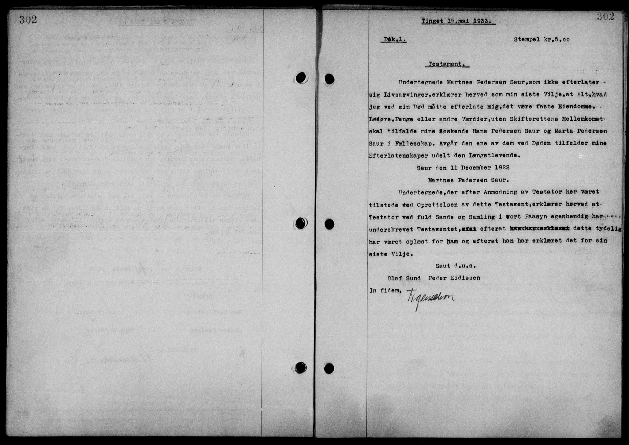 Steigen og Ofoten sorenskriveri, SAT/A-0030/1/2/2C/L0022/0001: Mortgage book no. 25-II og 26-I, 1932-1933, Deed date: 15.05.1933