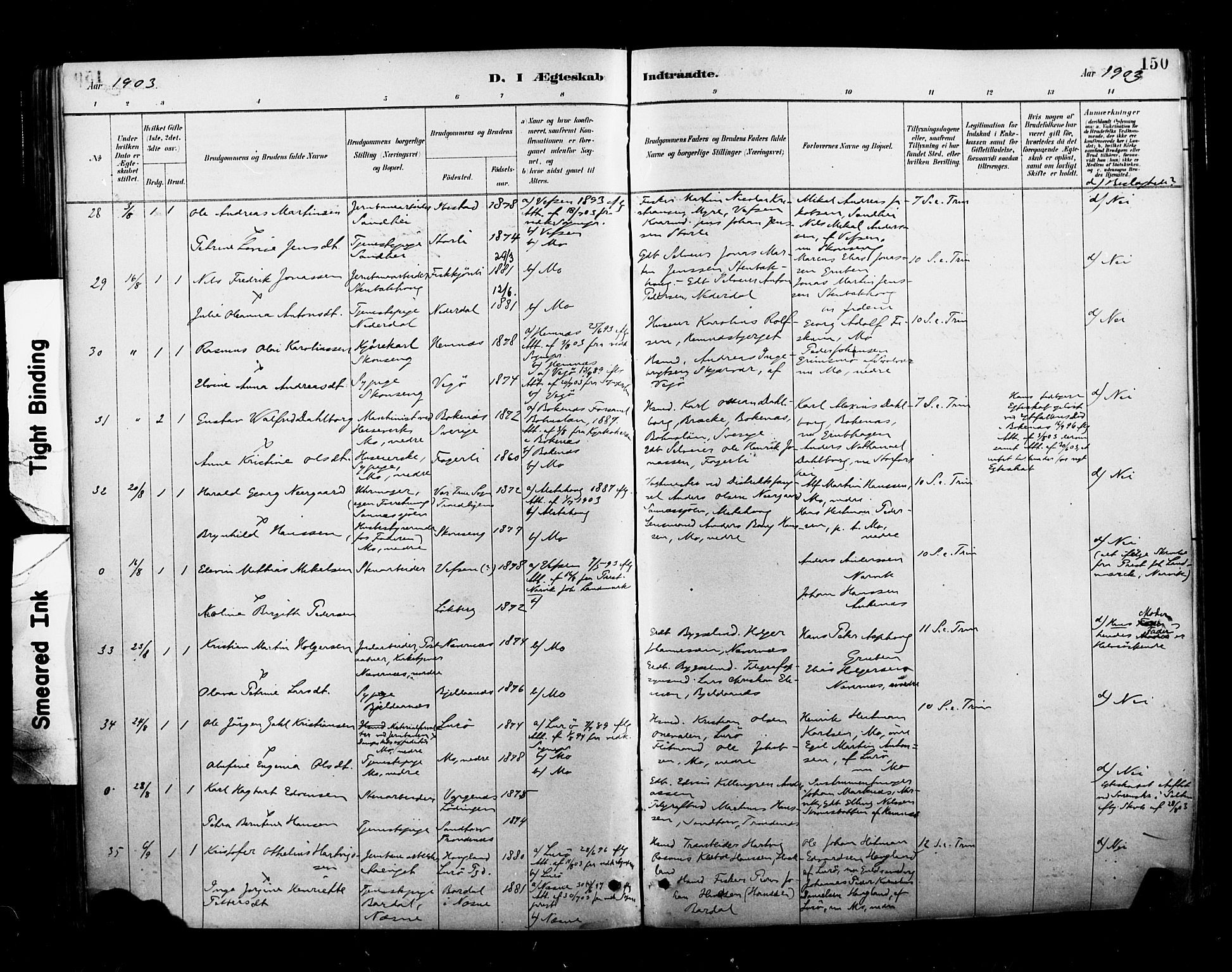 Ministerialprotokoller, klokkerbøker og fødselsregistre - Nordland, AV/SAT-A-1459/827/L0401: Parish register (official) no. 827A13, 1887-1905, p. 150