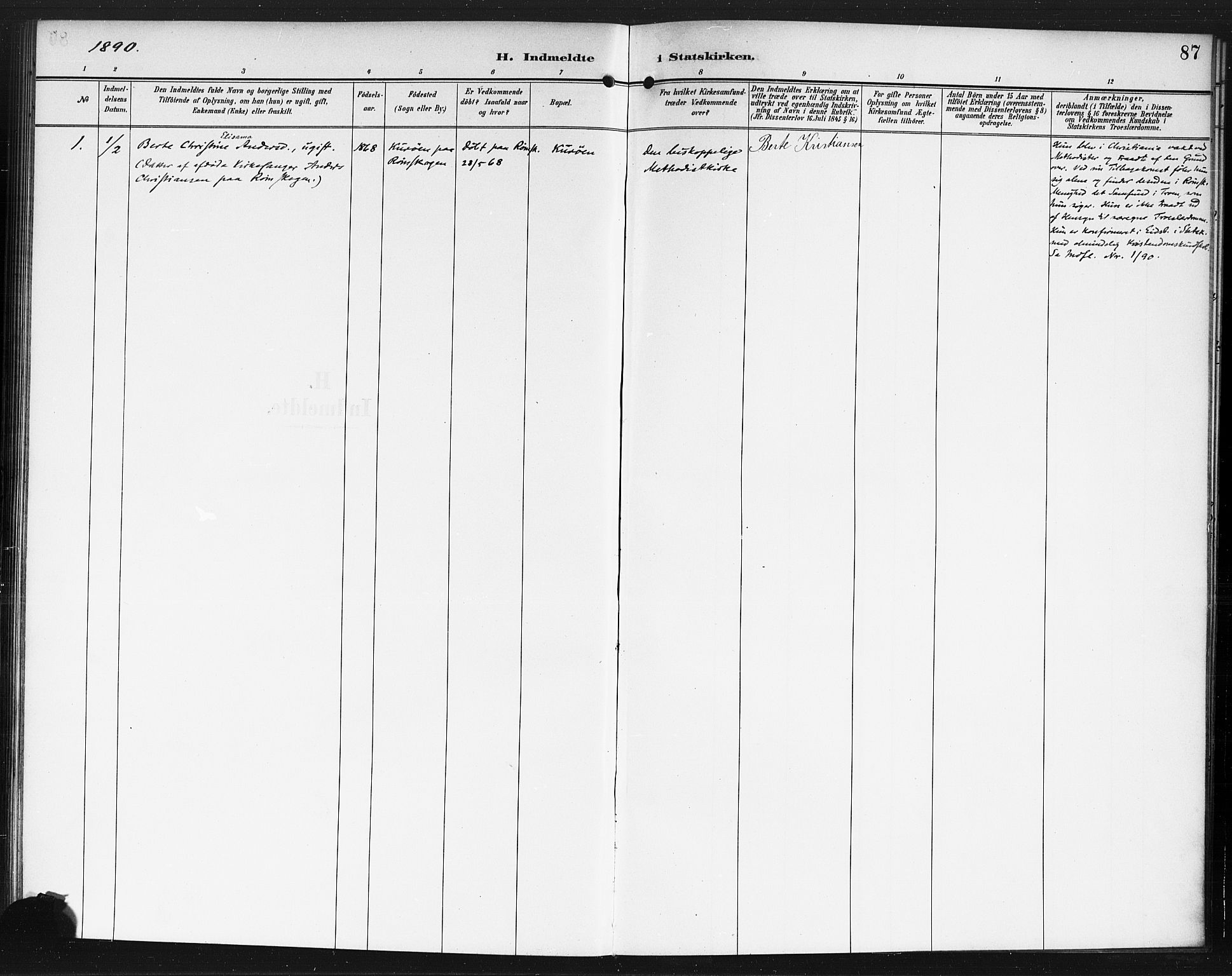 Rødenes prestekontor Kirkebøker, AV/SAO-A-2005/F/Fb/L0002: Parish register (official) no. II 2, 1890-1900, p. 87