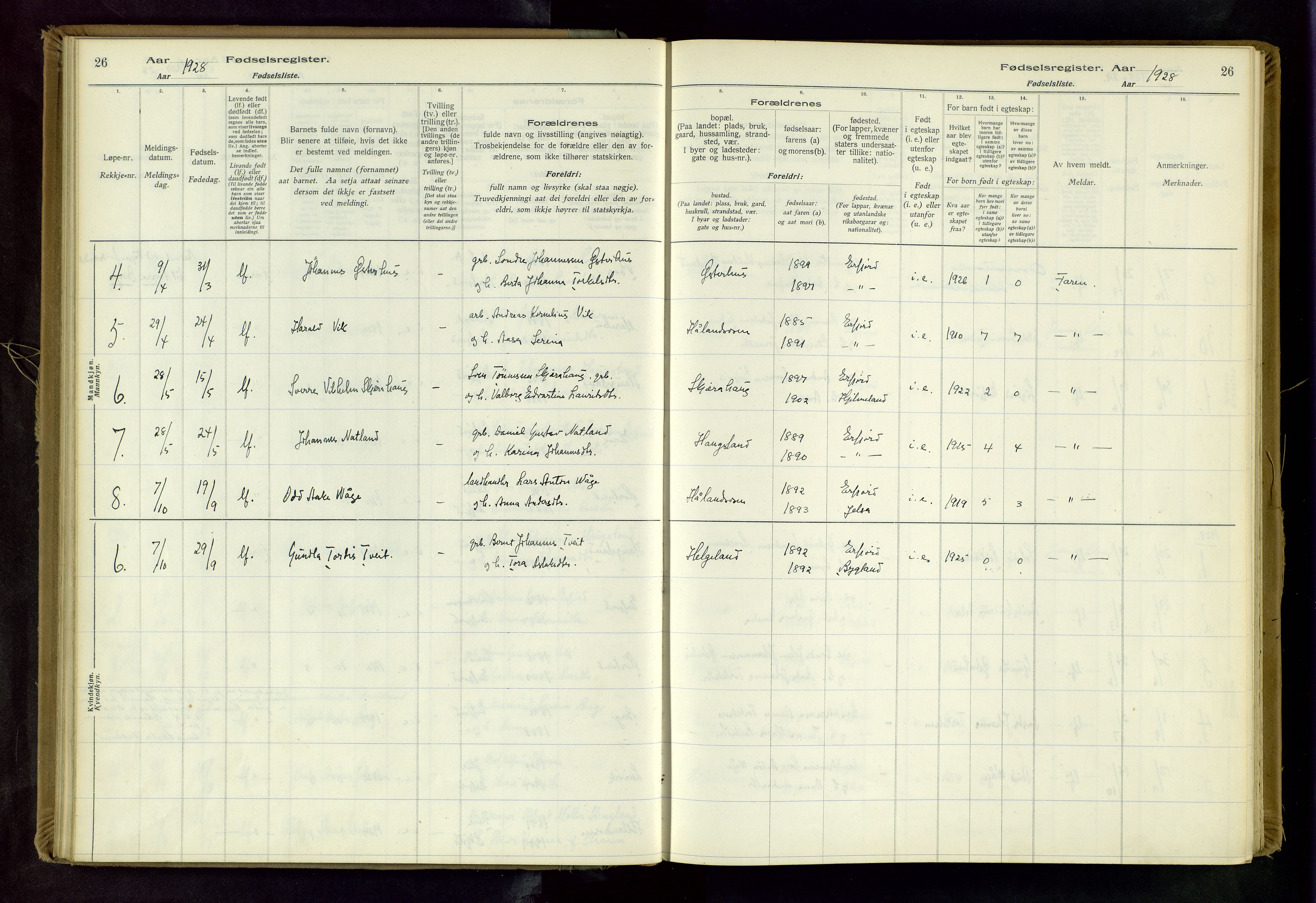 Jelsa sokneprestkontor, AV/SAST-A-101842/02/I: Birth register no. 14, 1916-1982, p. 26