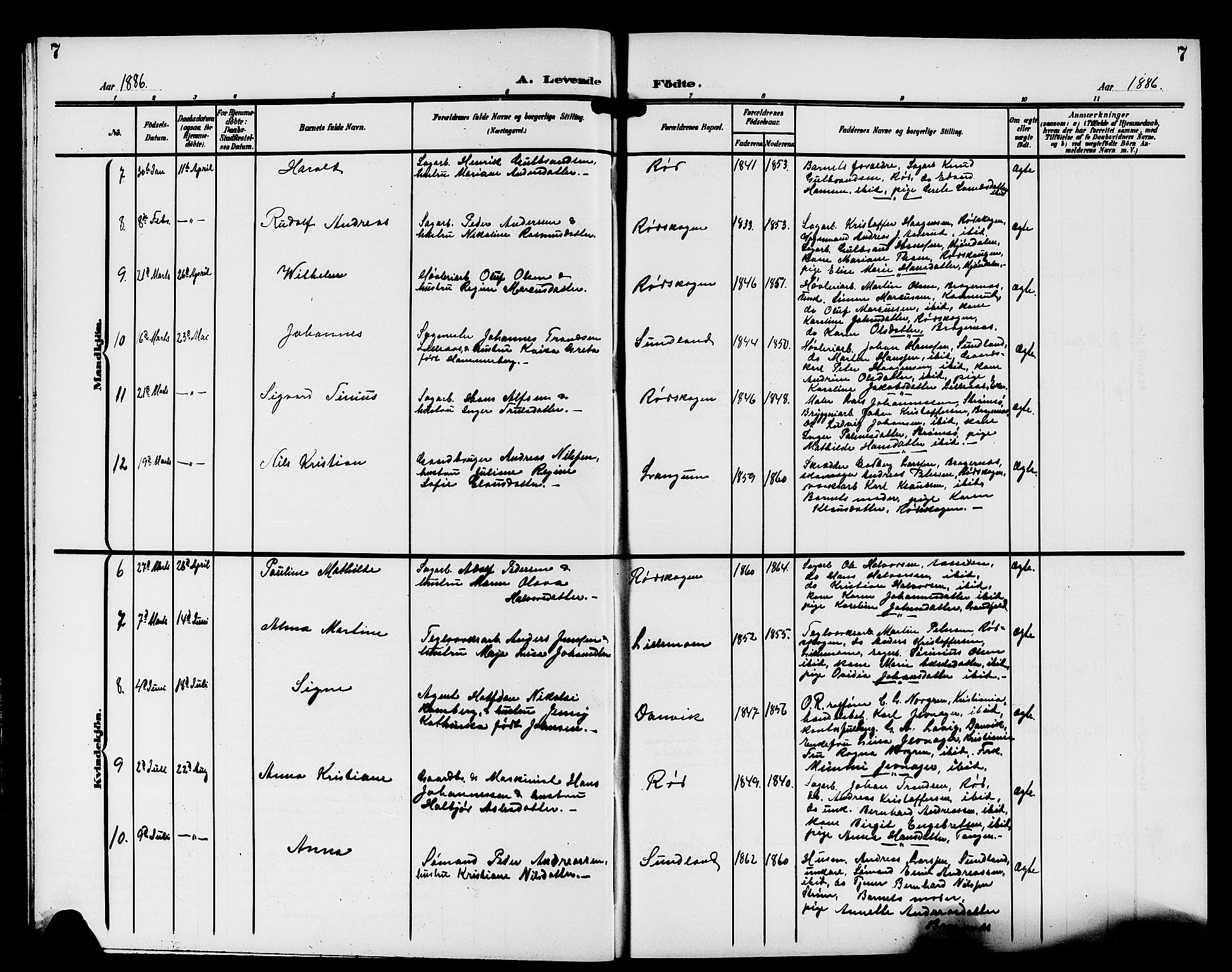 Strømsgodset kirkebøker, AV/SAKO-A-324/G/Ga/L0002: Parish register (copy) no. 2, 1885-1910, p. 7