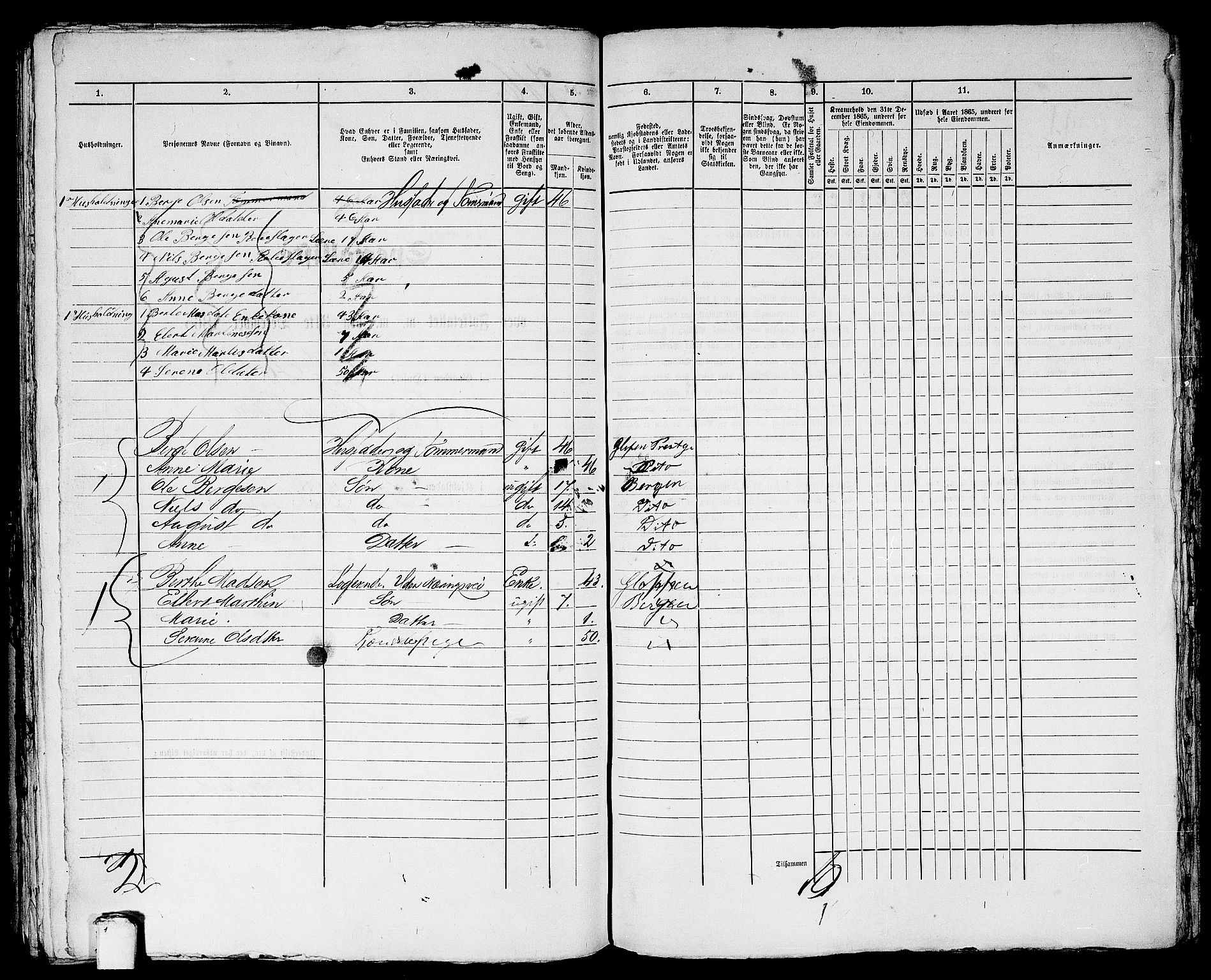 RA, 1865 census for Bergen, 1865, p. 1491