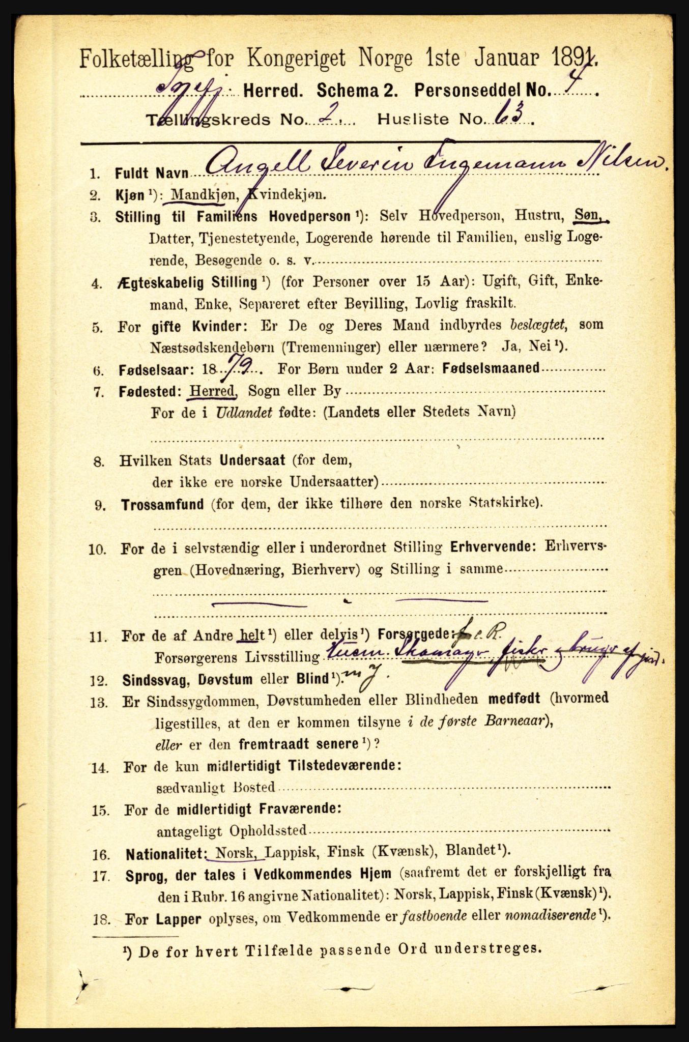 RA, 1891 census for 1850 Tysfjord, 1891, p. 987