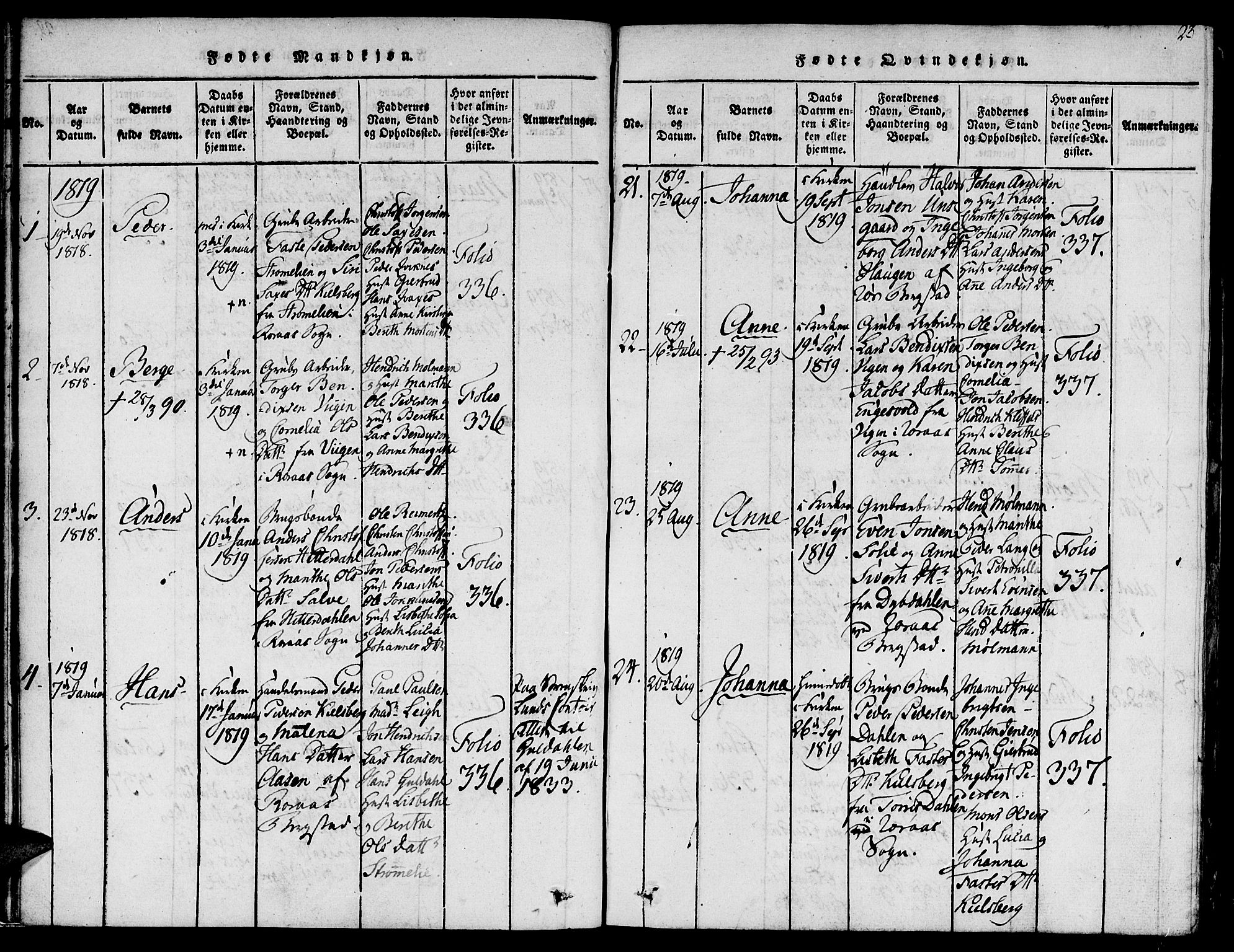 Ministerialprotokoller, klokkerbøker og fødselsregistre - Sør-Trøndelag, SAT/A-1456/681/L0929: Parish register (official) no. 681A07, 1817-1828, p. 23
