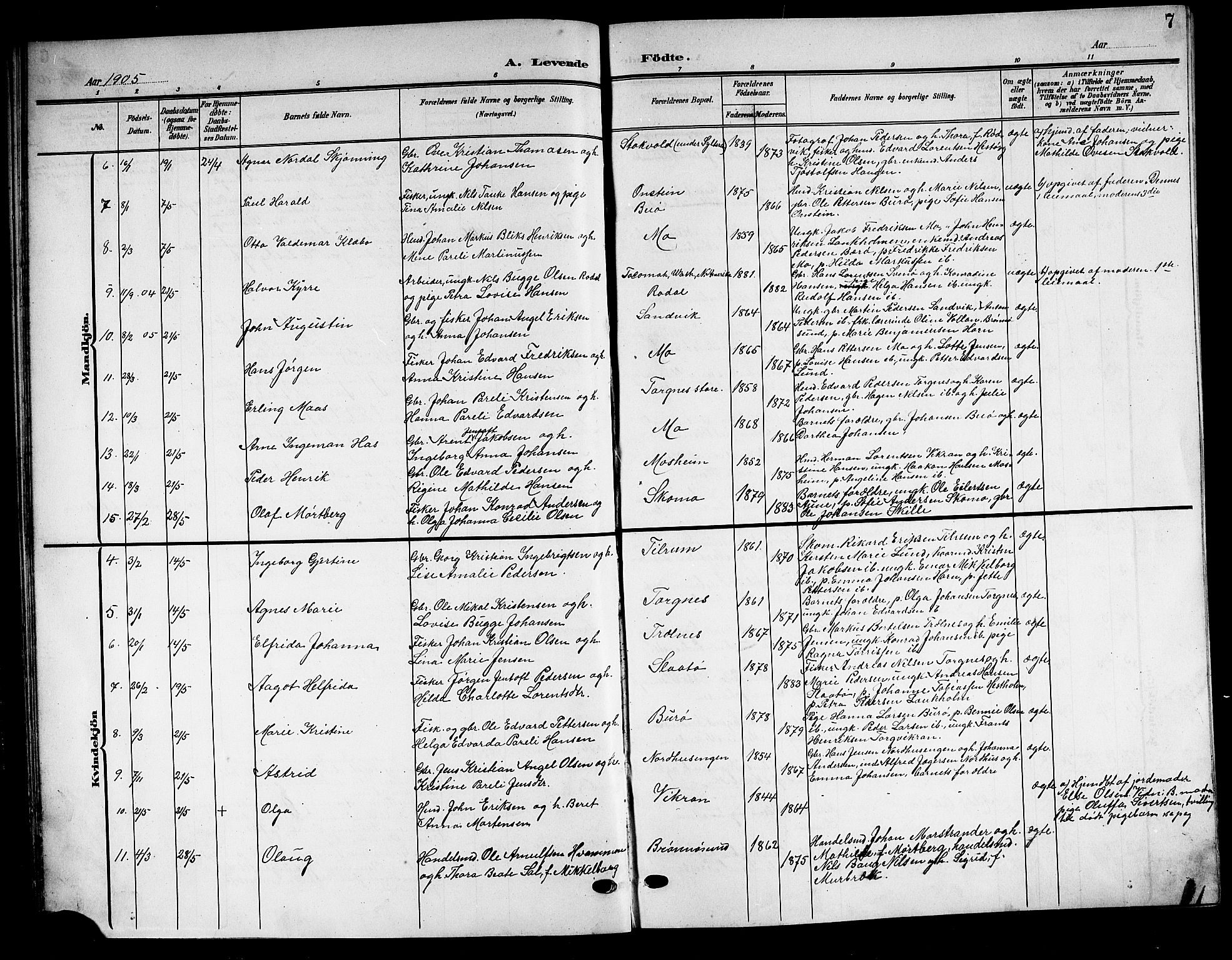 Ministerialprotokoller, klokkerbøker og fødselsregistre - Nordland, AV/SAT-A-1459/813/L0214: Parish register (copy) no. 813C06, 1904-1917, p. 7