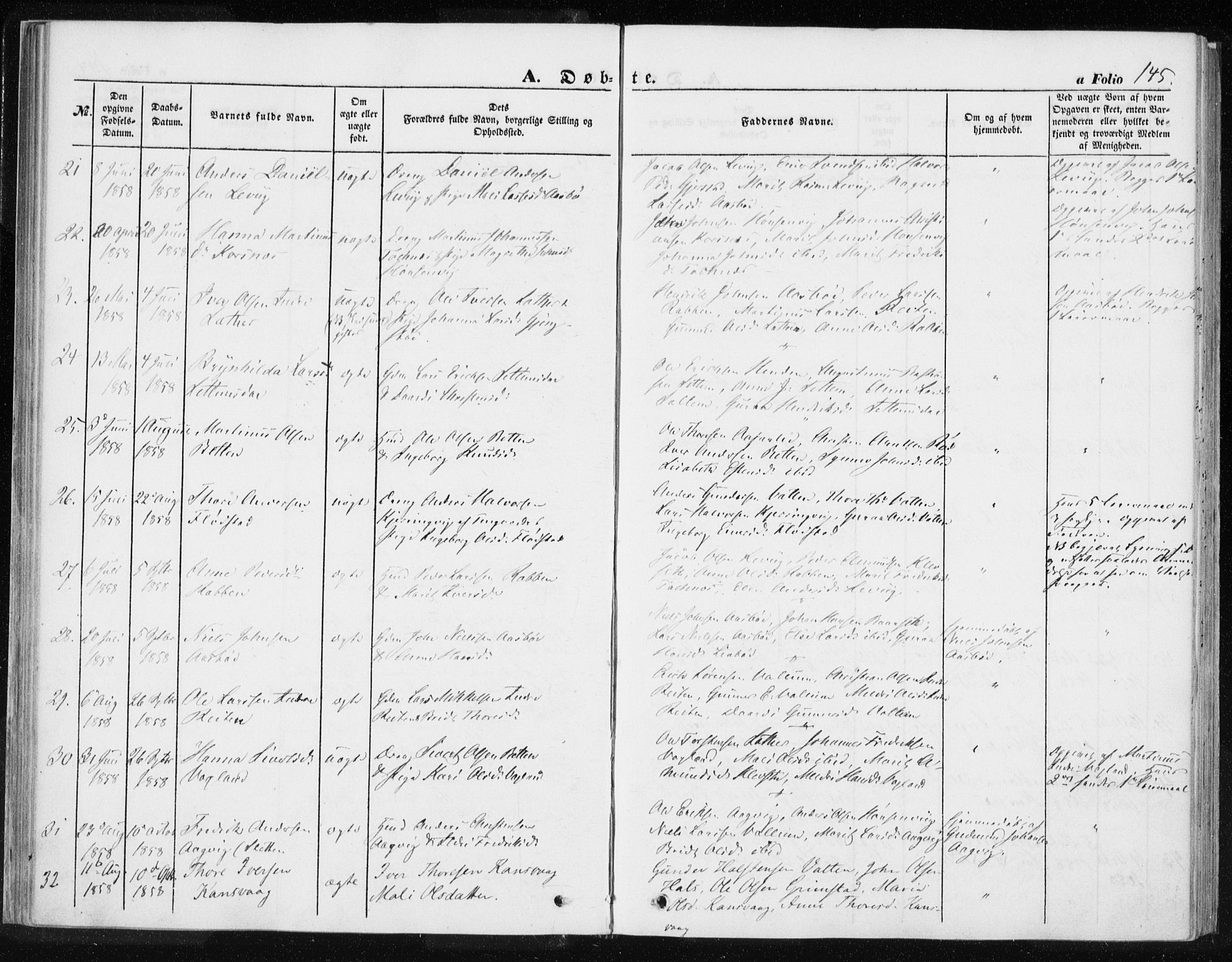 Ministerialprotokoller, klokkerbøker og fødselsregistre - Møre og Romsdal, AV/SAT-A-1454/576/L0883: Parish register (official) no. 576A01, 1849-1865, p. 145