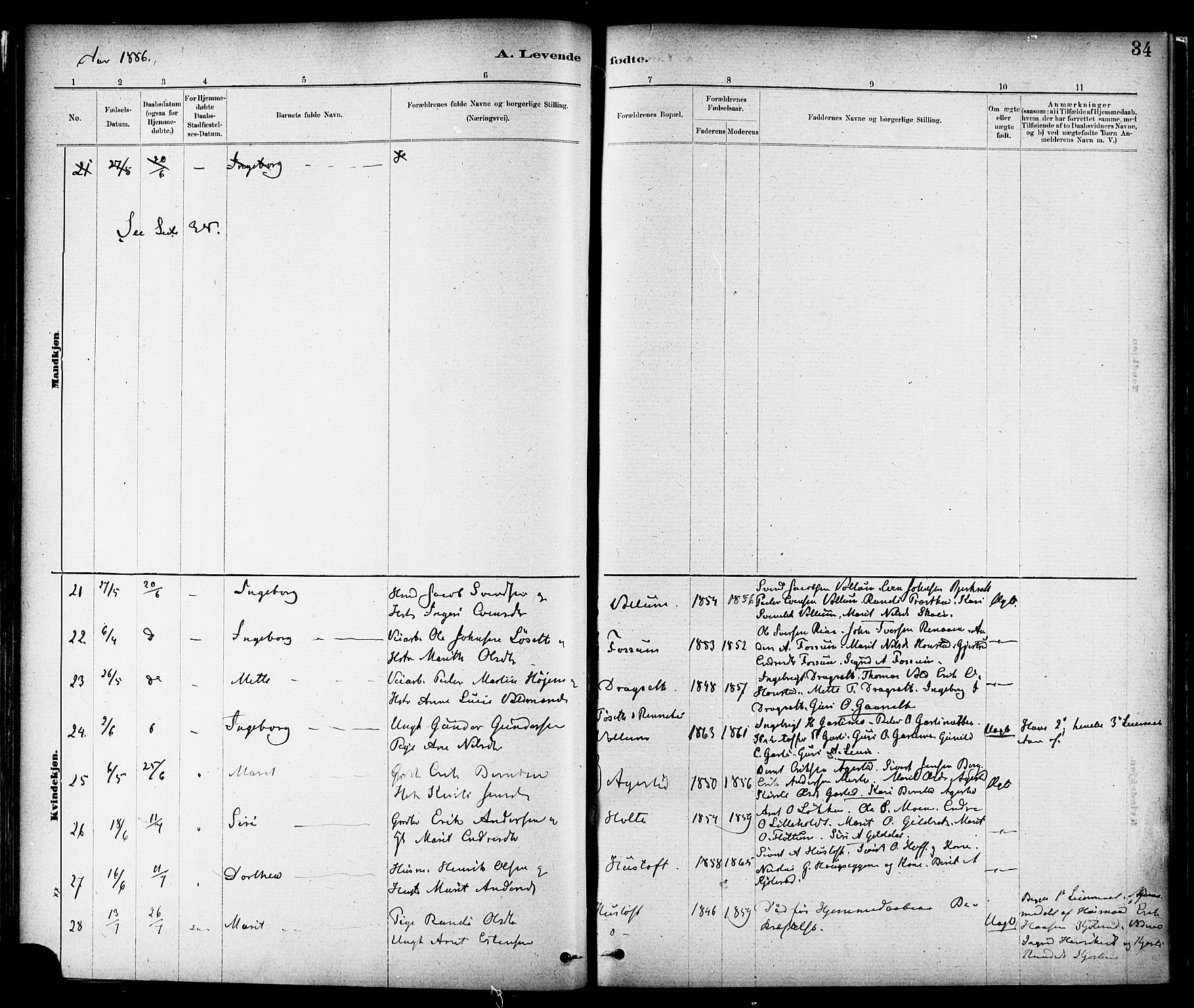 Ministerialprotokoller, klokkerbøker og fødselsregistre - Sør-Trøndelag, AV/SAT-A-1456/689/L1040: Parish register (official) no. 689A05, 1878-1890, p. 34