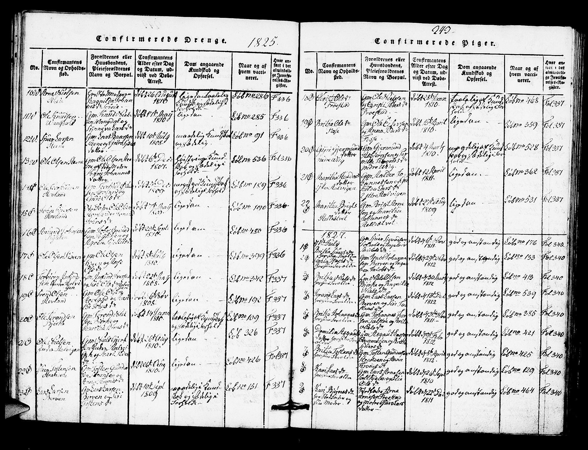 Kvam sokneprestembete, SAB/A-76201/H/Hab: Parish register (copy) no. A 1, 1818-1832, p. 243