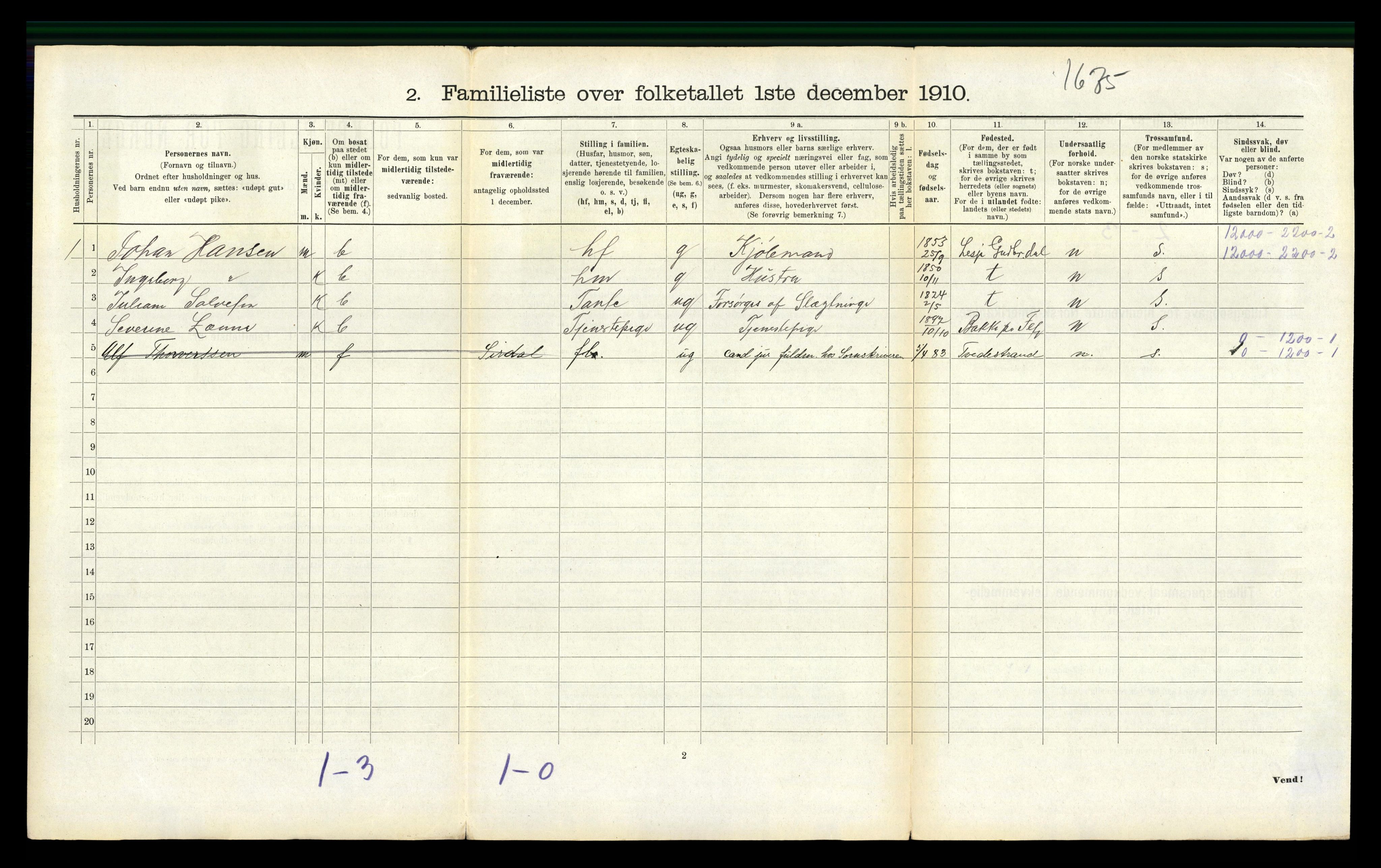 RA, 1910 census for Flekkefjord, 1910, p. 1031