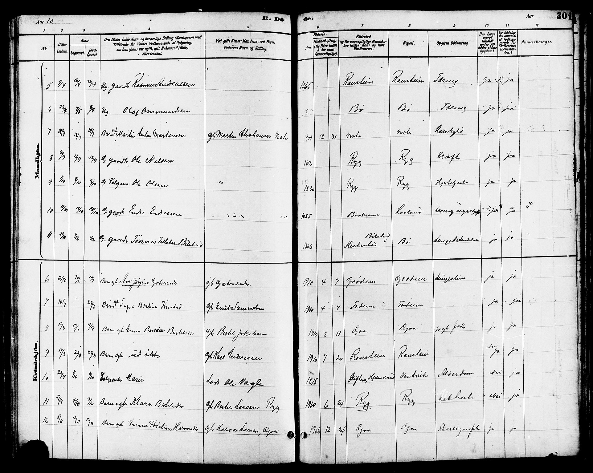 Hetland sokneprestkontor, SAST/A-101826/30/30BB/L0006: Parish register (copy) no. B 6, 1878-1921, p. 301