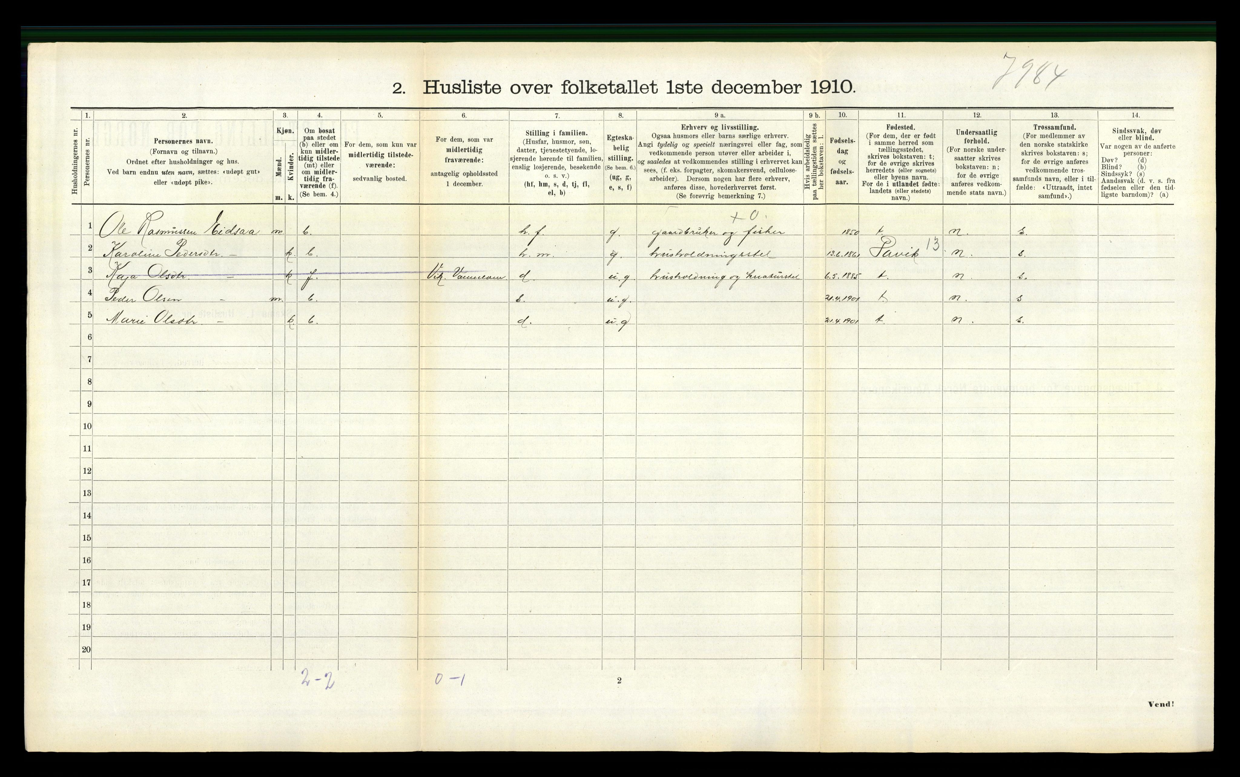 RA, 1910 census for Vanylven, 1910, p. 390