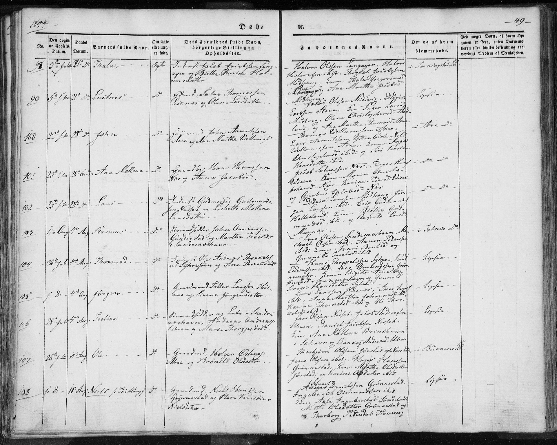 Skudenes sokneprestkontor, AV/SAST-A -101849/H/Ha/Haa/L0002: Parish register (official) no. A 2.1, 1841-1846, p. 49