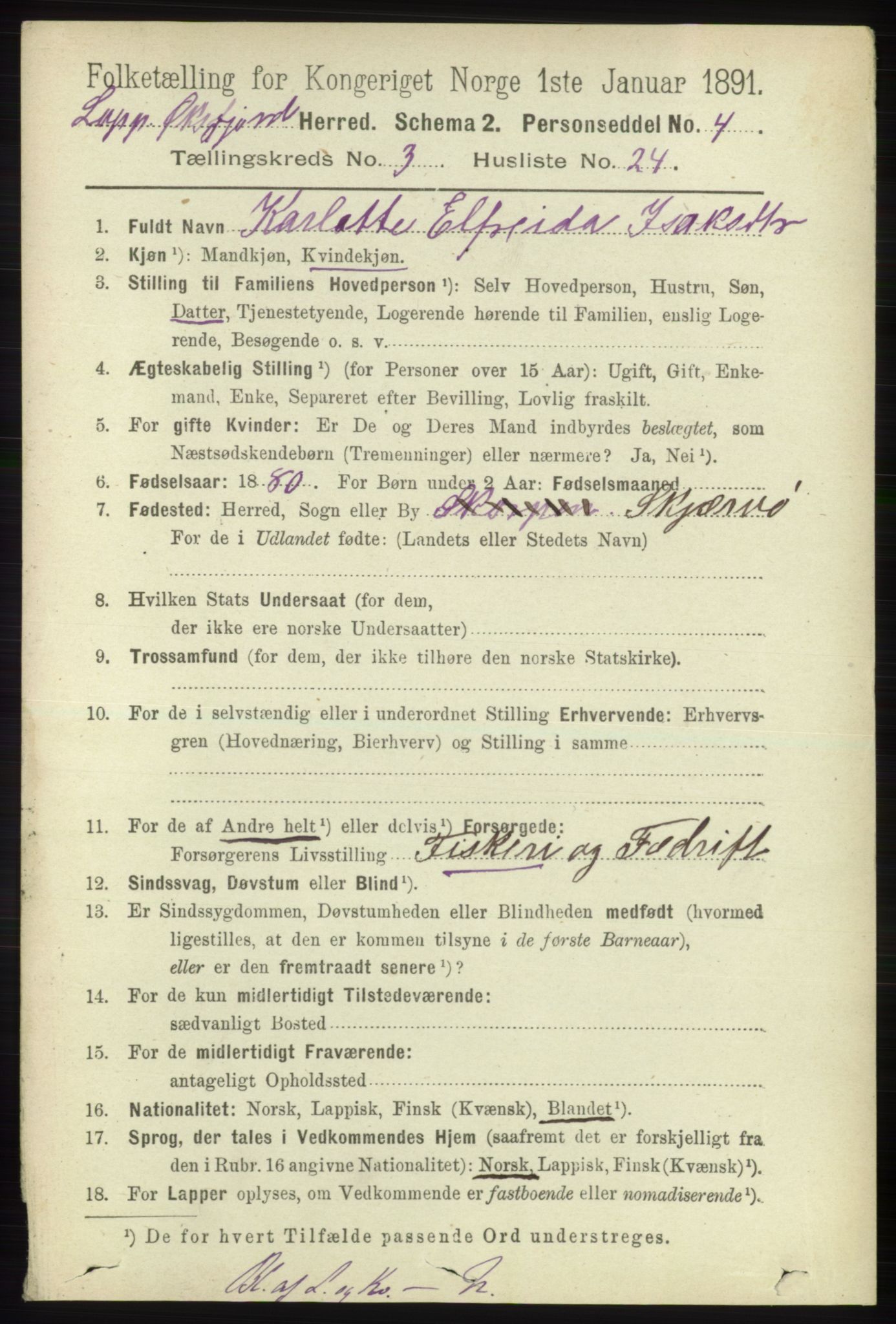 RA, 1891 census for 2014 Loppa, 1891, p. 809