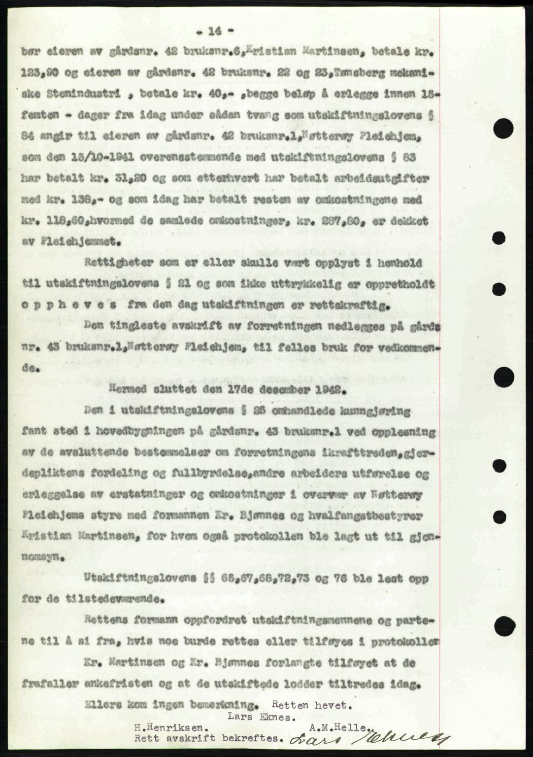 Tønsberg sorenskriveri, AV/SAKO-A-130/G/Ga/Gaa/L0012: Mortgage book no. A12, 1942-1943, Diary no: : 247/1943