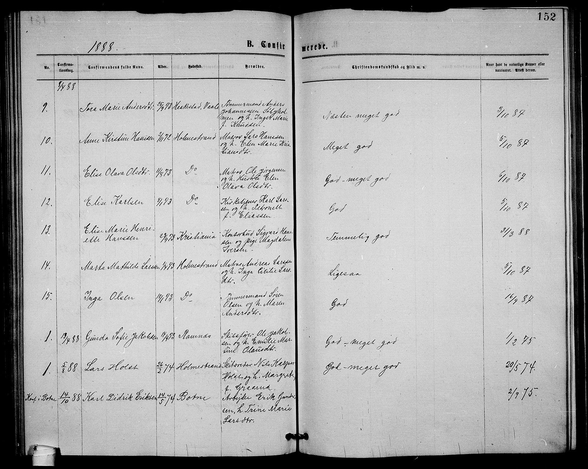 Holmestrand kirkebøker, AV/SAKO-A-346/G/Ga/L0004: Parish register (copy) no. 4, 1874-1888, p. 152