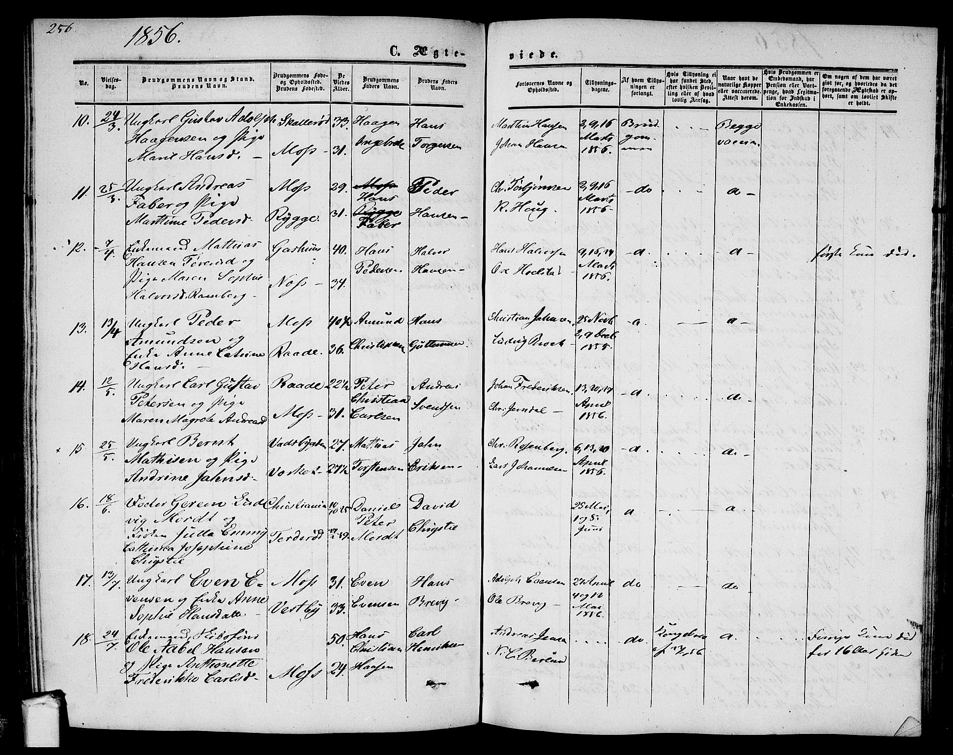 Moss prestekontor Kirkebøker, AV/SAO-A-2003/G/Ga/L0002: Parish register (copy) no. I 2, 1852-1871, p. 256