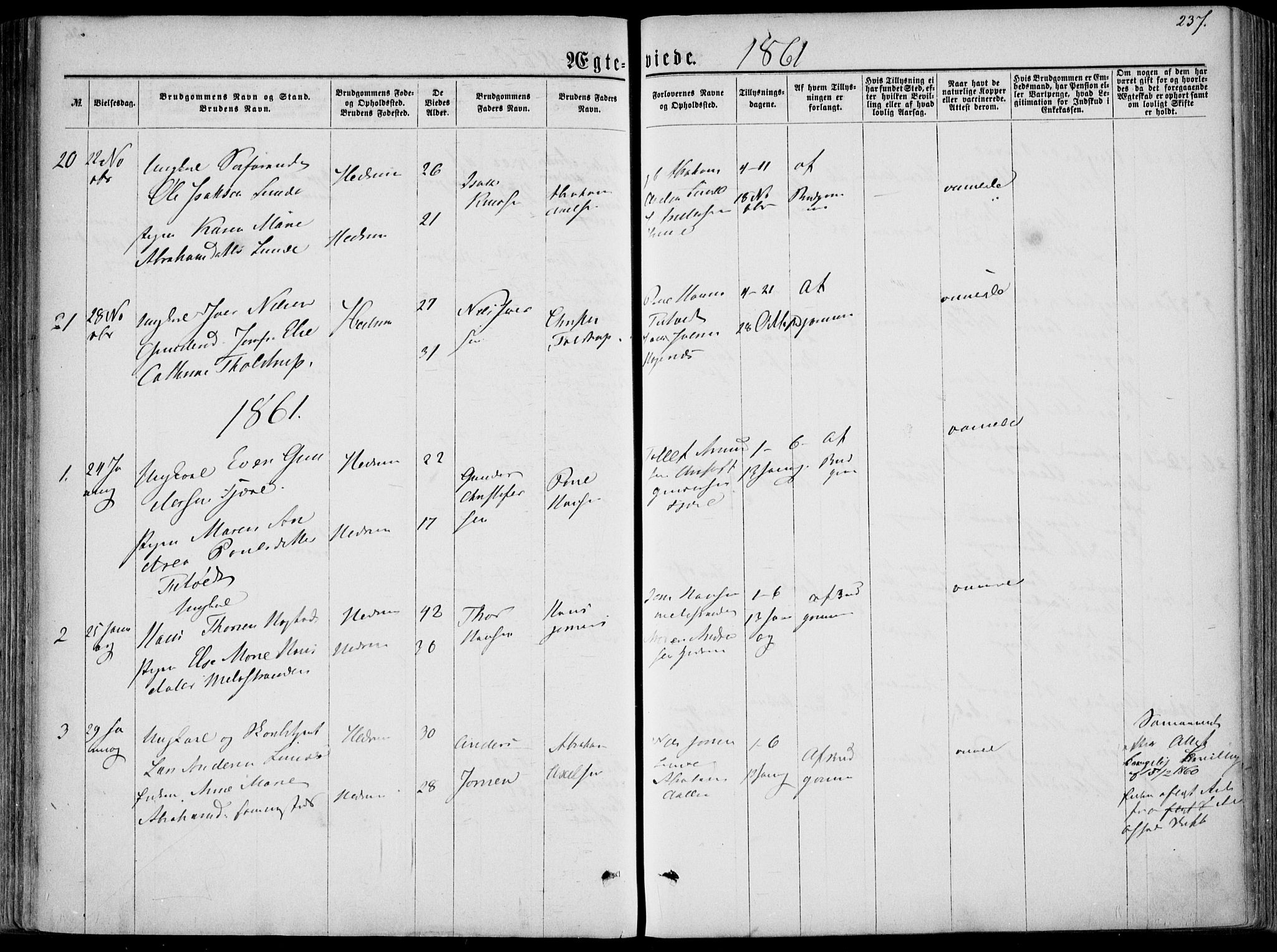 Hedrum kirkebøker, AV/SAKO-A-344/F/Fa/L0007: Parish register (official) no. I 7, 1857-1868, p. 237