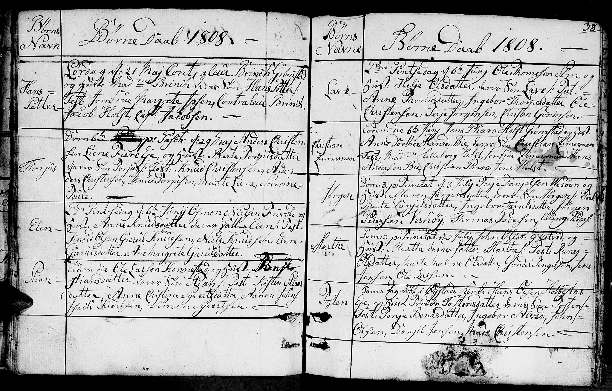 Fjære sokneprestkontor, SAK/1111-0011/F/Fb/L0006: Parish register (copy) no. B 6, 1803-1817, p. 38