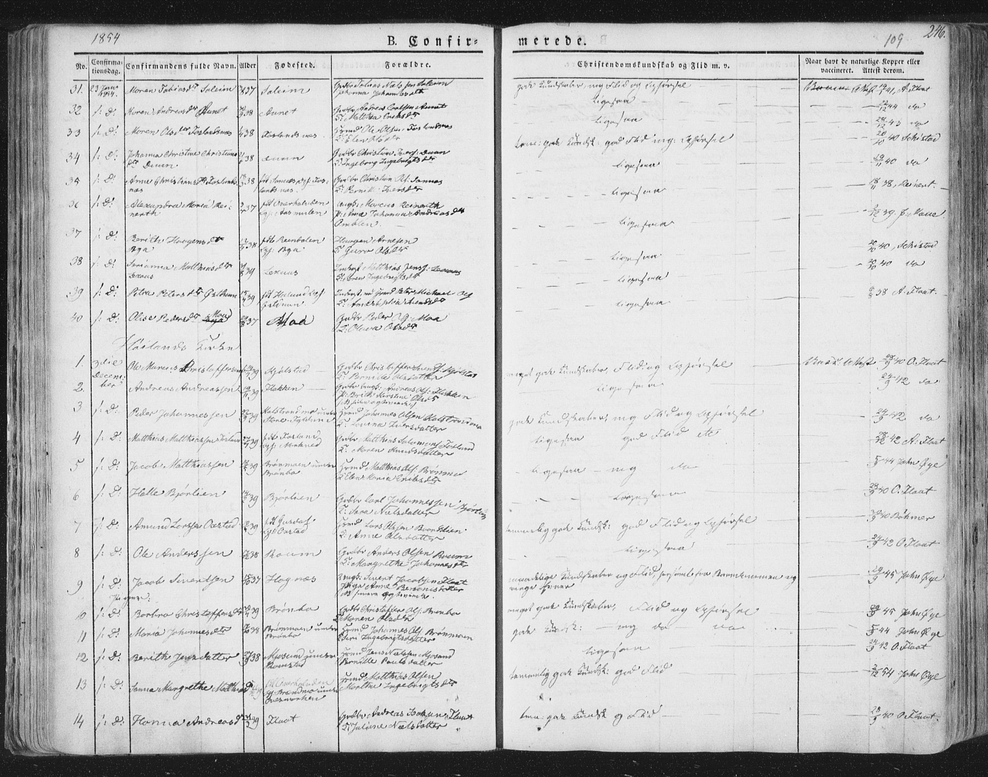 Ministerialprotokoller, klokkerbøker og fødselsregistre - Nord-Trøndelag, AV/SAT-A-1458/758/L0513: Parish register (official) no. 758A02 /1, 1839-1868, p. 109