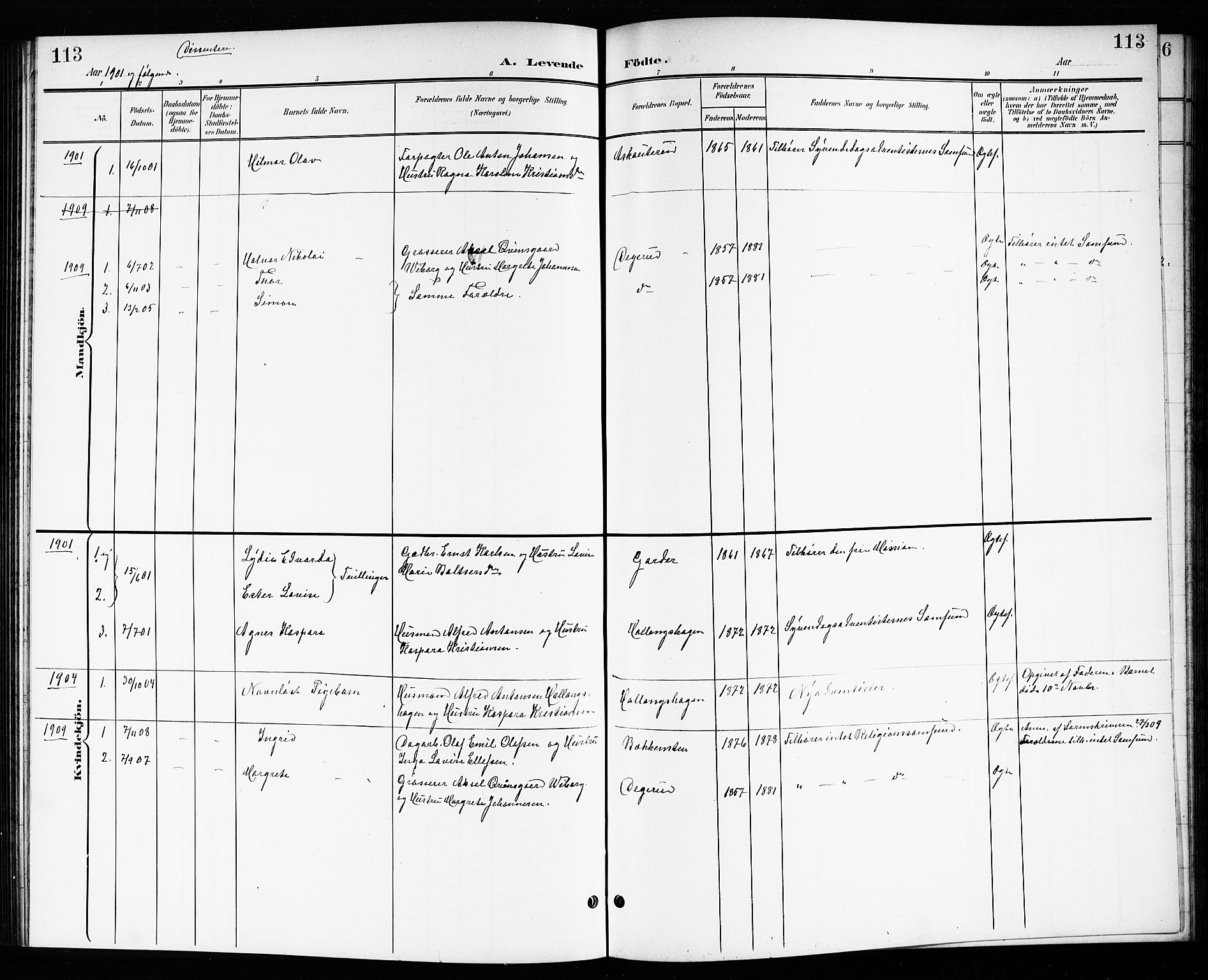 Drøbak prestekontor Kirkebøker, SAO/A-10142a/G/Gb/L0001: Parish register (copy) no. II 1, 1901-1919, p. 113