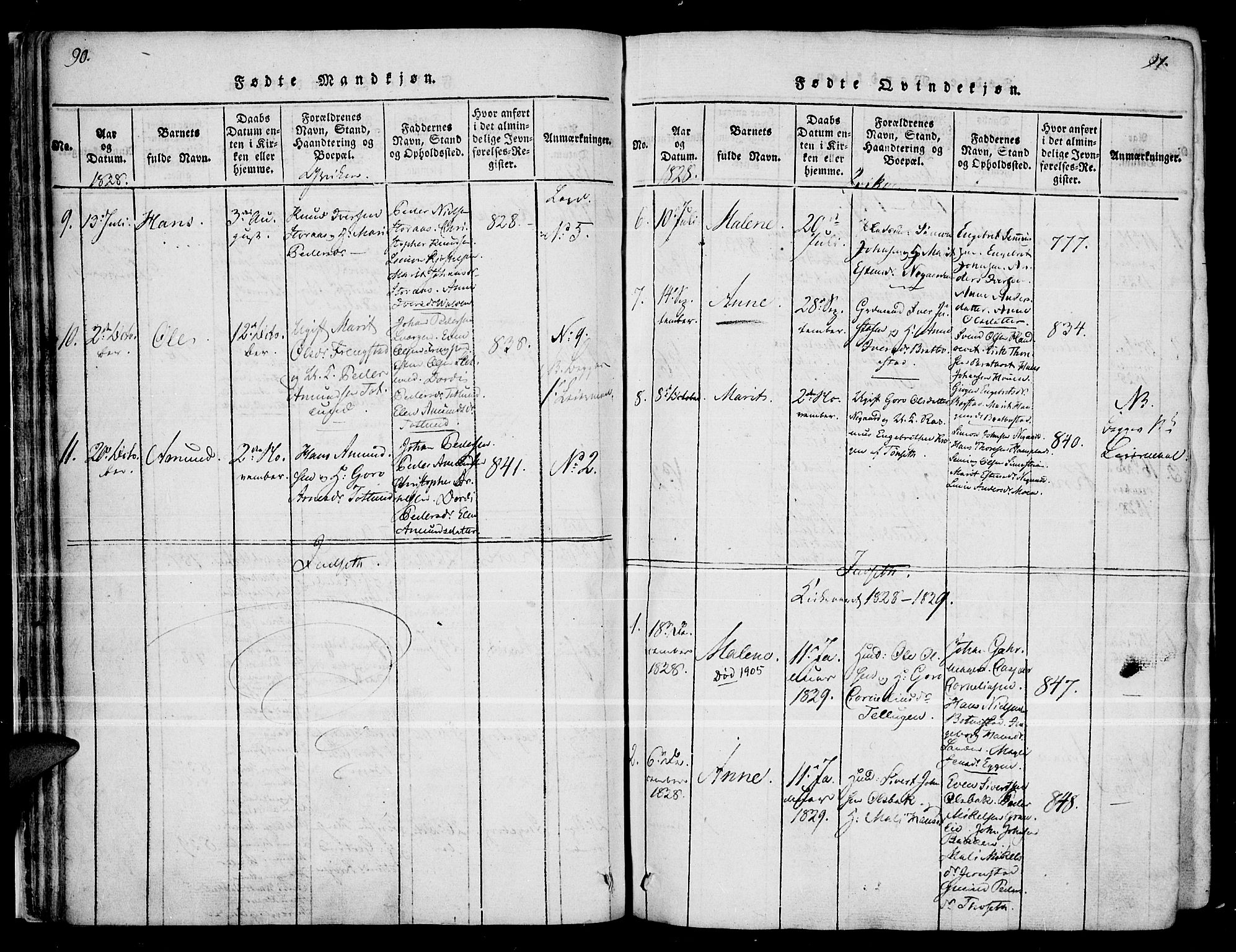 Kvikne prestekontor, SAH/PREST-064/H/Ha/Haa/L0004: Parish register (official) no. 4, 1815-1840, p. 90-91