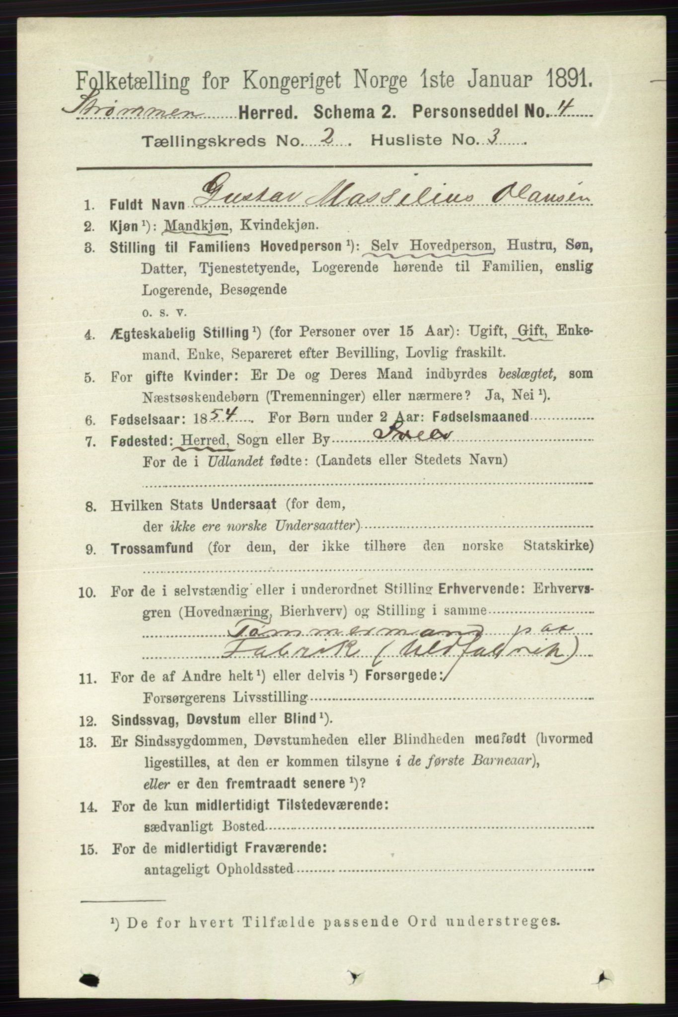 RA, 1891 census for 0711 Strømm, 1891, p. 709