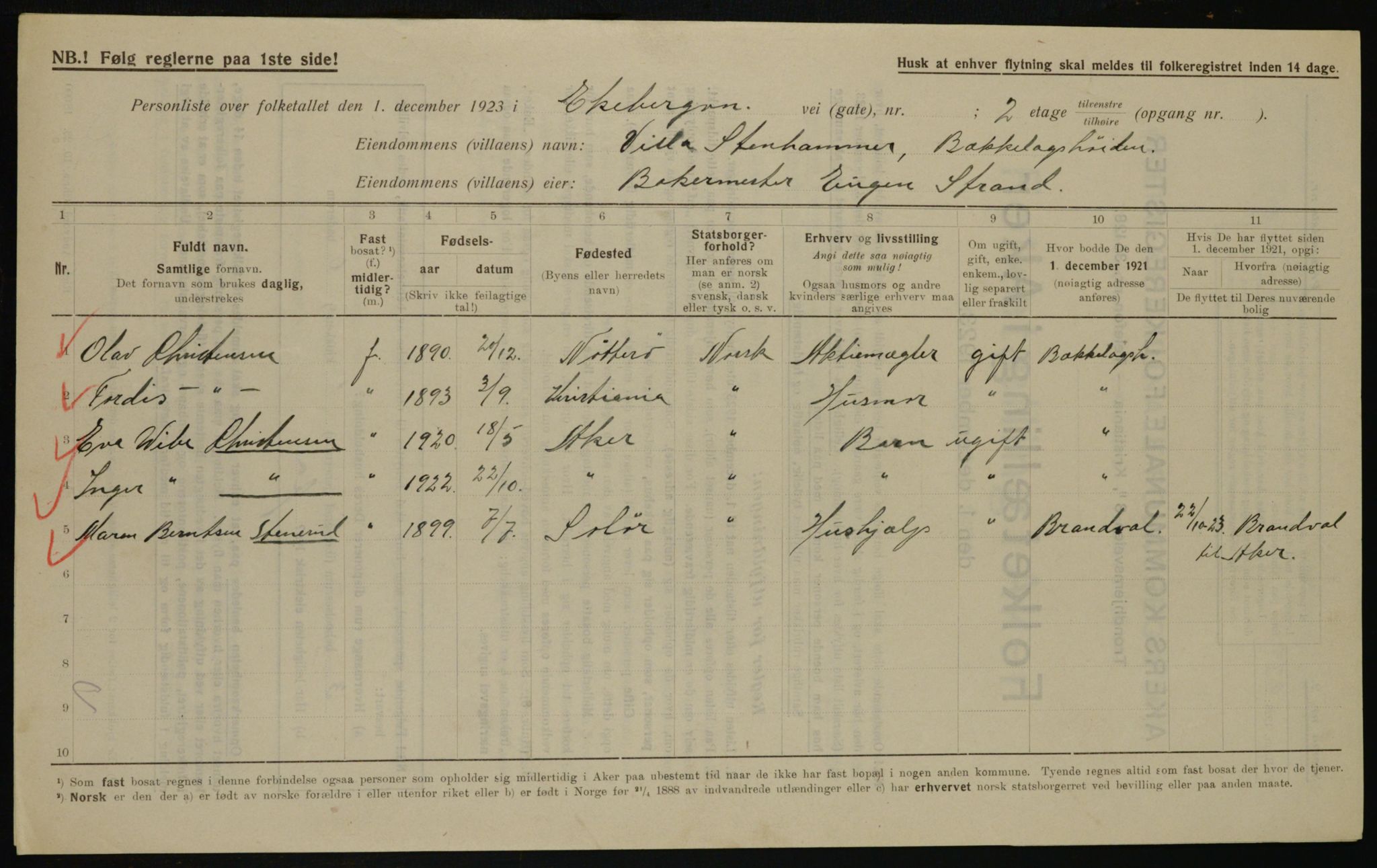 , Municipal Census 1923 for Aker, 1923, p. 38064