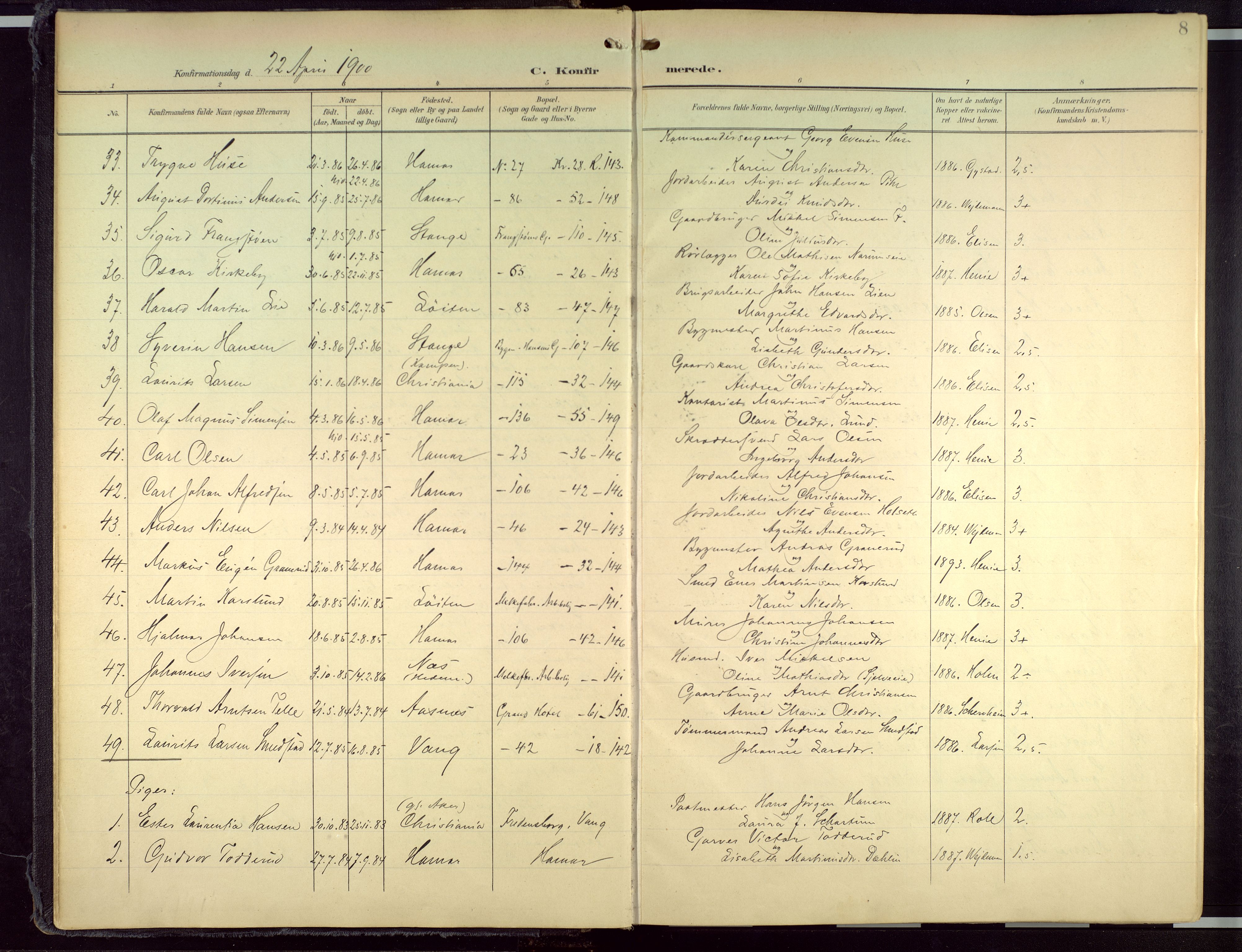 Hamar prestekontor, AV/SAH-DOMPH-002/H/Ha/Haa/L0004: Parish register (official) no. 4, 1899-1973, p. 8