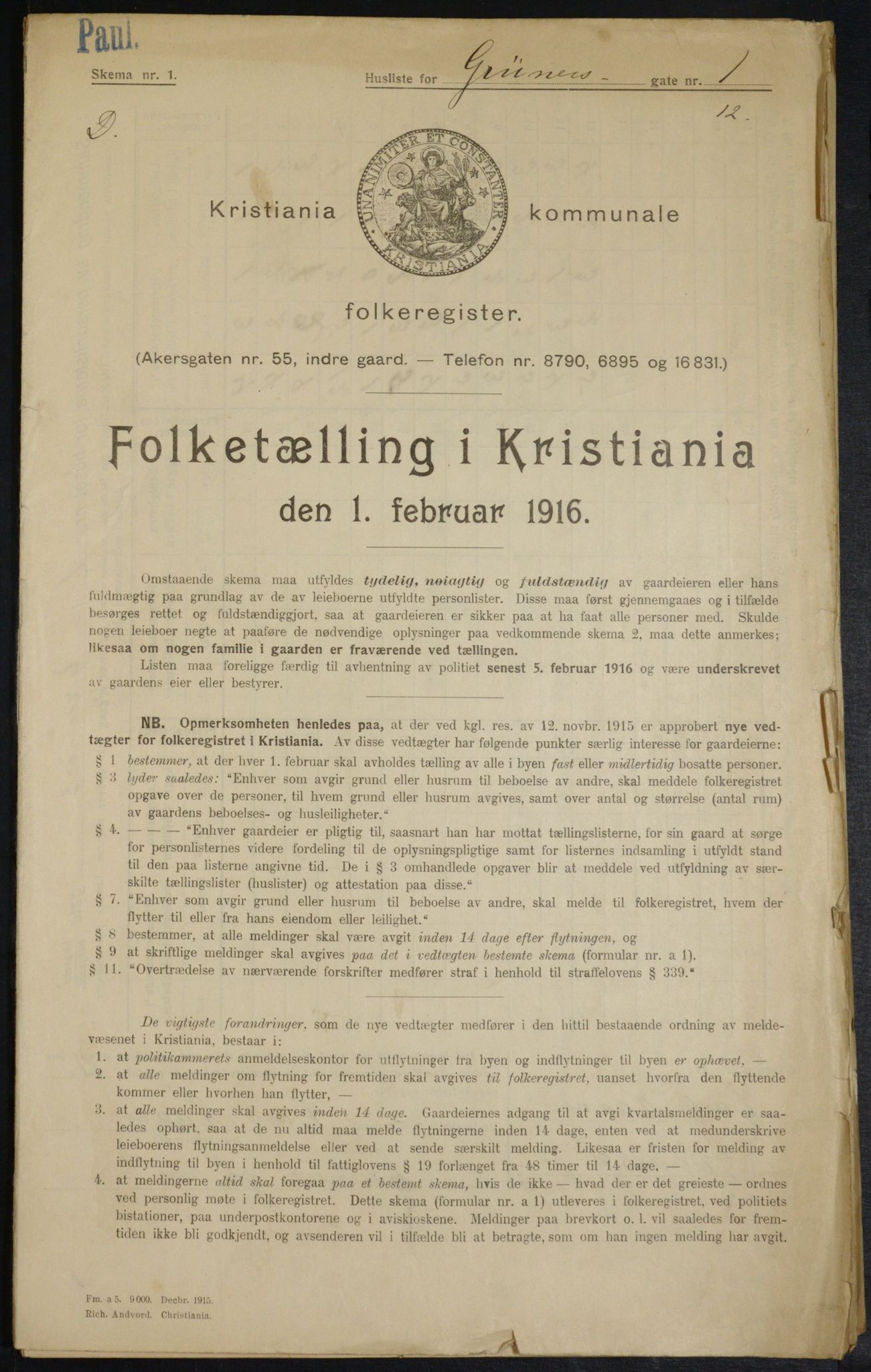 OBA, Municipal Census 1916 for Kristiania, 1916, p. 31177