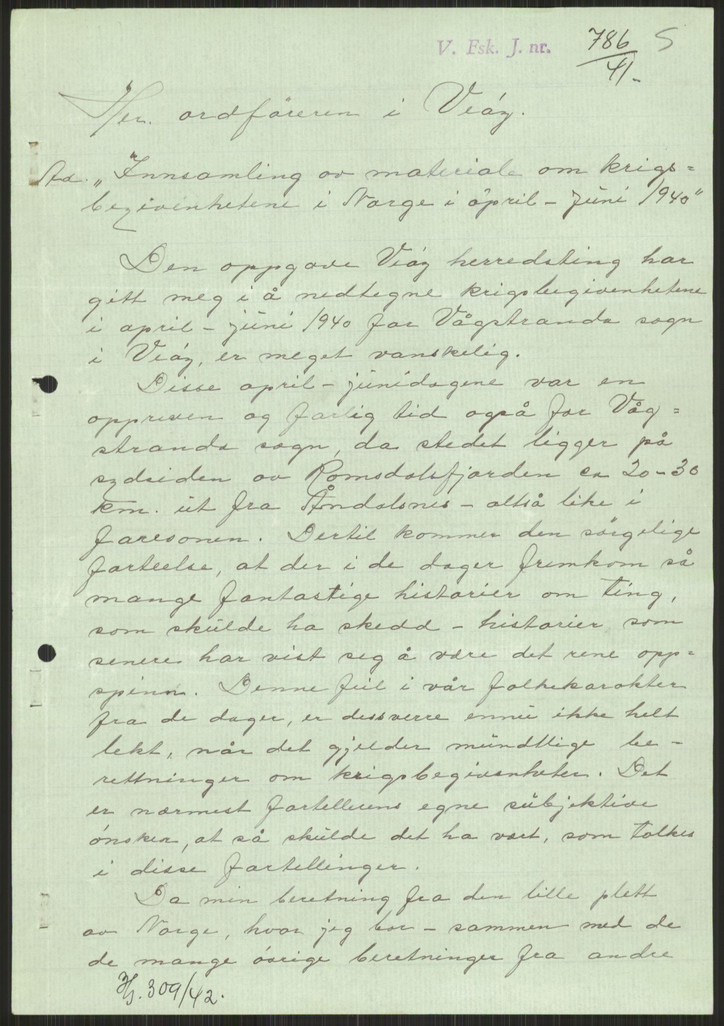 Forsvaret, Forsvarets krigshistoriske avdeling, AV/RA-RAFA-2017/Y/Ya/L0015: II-C-11-31 - Fylkesmenn.  Rapporter om krigsbegivenhetene 1940., 1940, p. 819