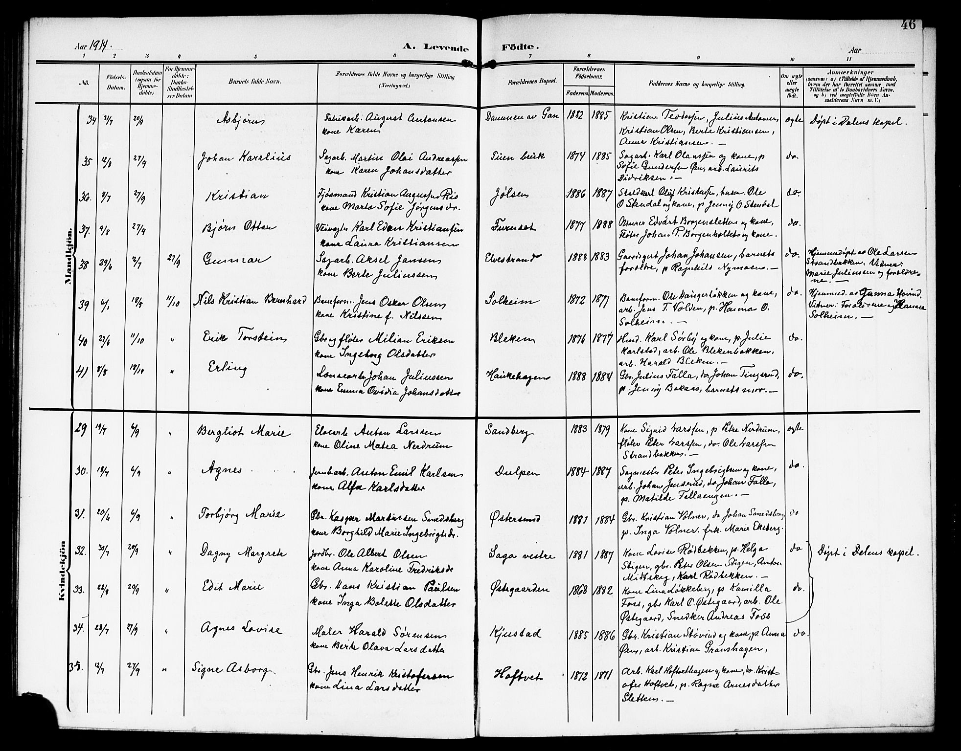 Fet prestekontor Kirkebøker, AV/SAO-A-10370a/G/Ga/L0008: Parish register (copy) no. I 8, 1907-1920, p. 46