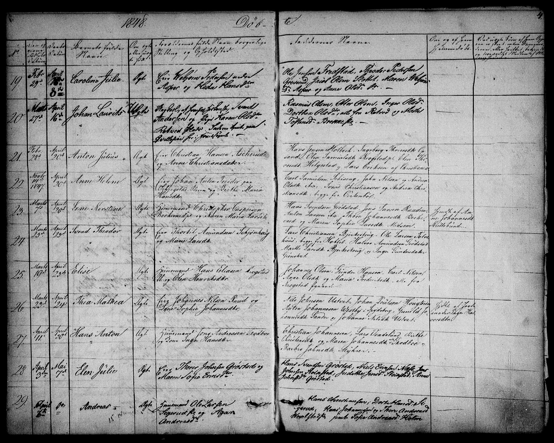 Kråkstad prestekontor Kirkebøker, SAO/A-10125a/F/Fa/L0006: Parish register (official) no. I 6, 1848-1857, p. 4