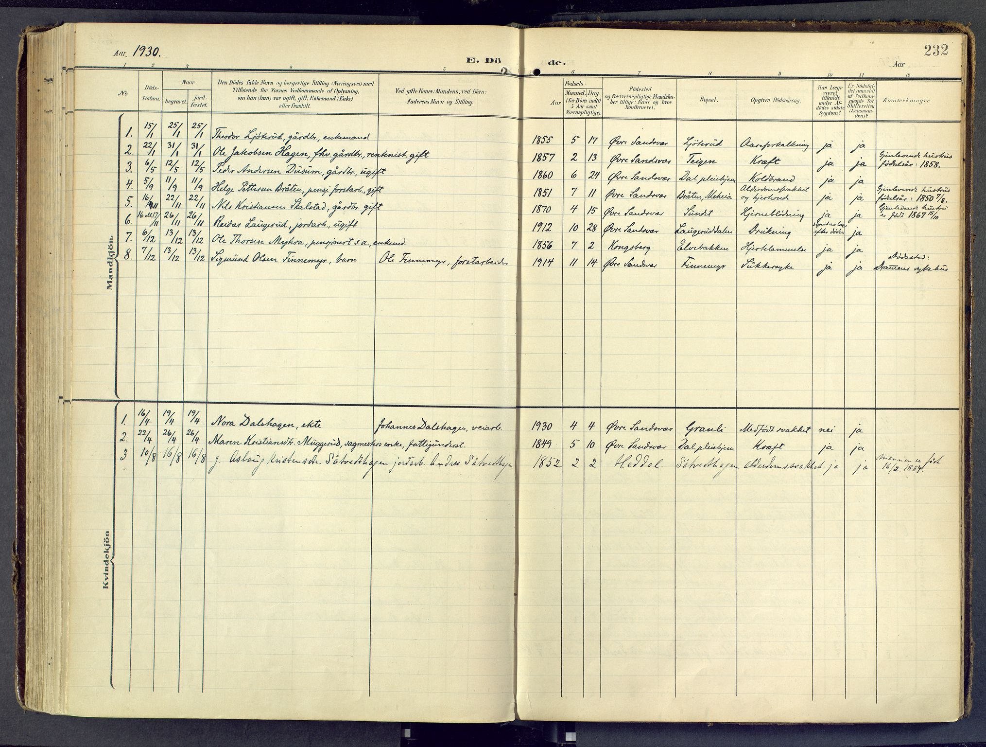 Sandsvær kirkebøker, SAKO/A-244/F/Fd/L0002: Parish register (official) no. IV 2, 1906-1943, p. 232