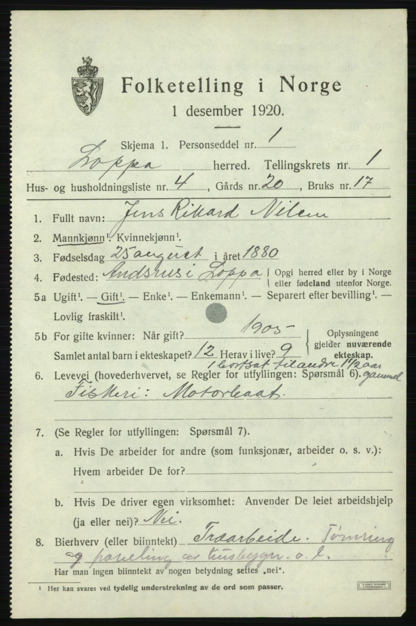 SATØ, 1920 census for Loppa, 1920, p. 666