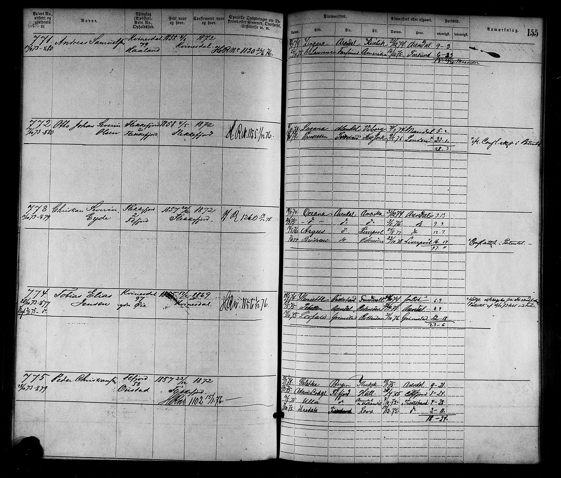Flekkefjord mønstringskrets, SAK/2031-0018/F/Fa/L0002: Annotasjonsrulle nr 1-1920 med register, N-2, 1870-1891, p. 180
