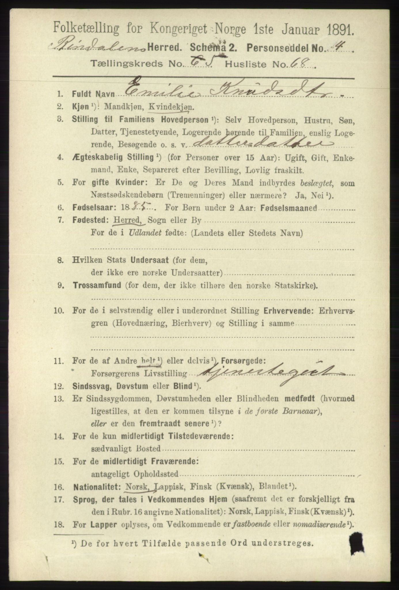 RA, 1891 census for 1811 Bindal, 1891, p. 1639