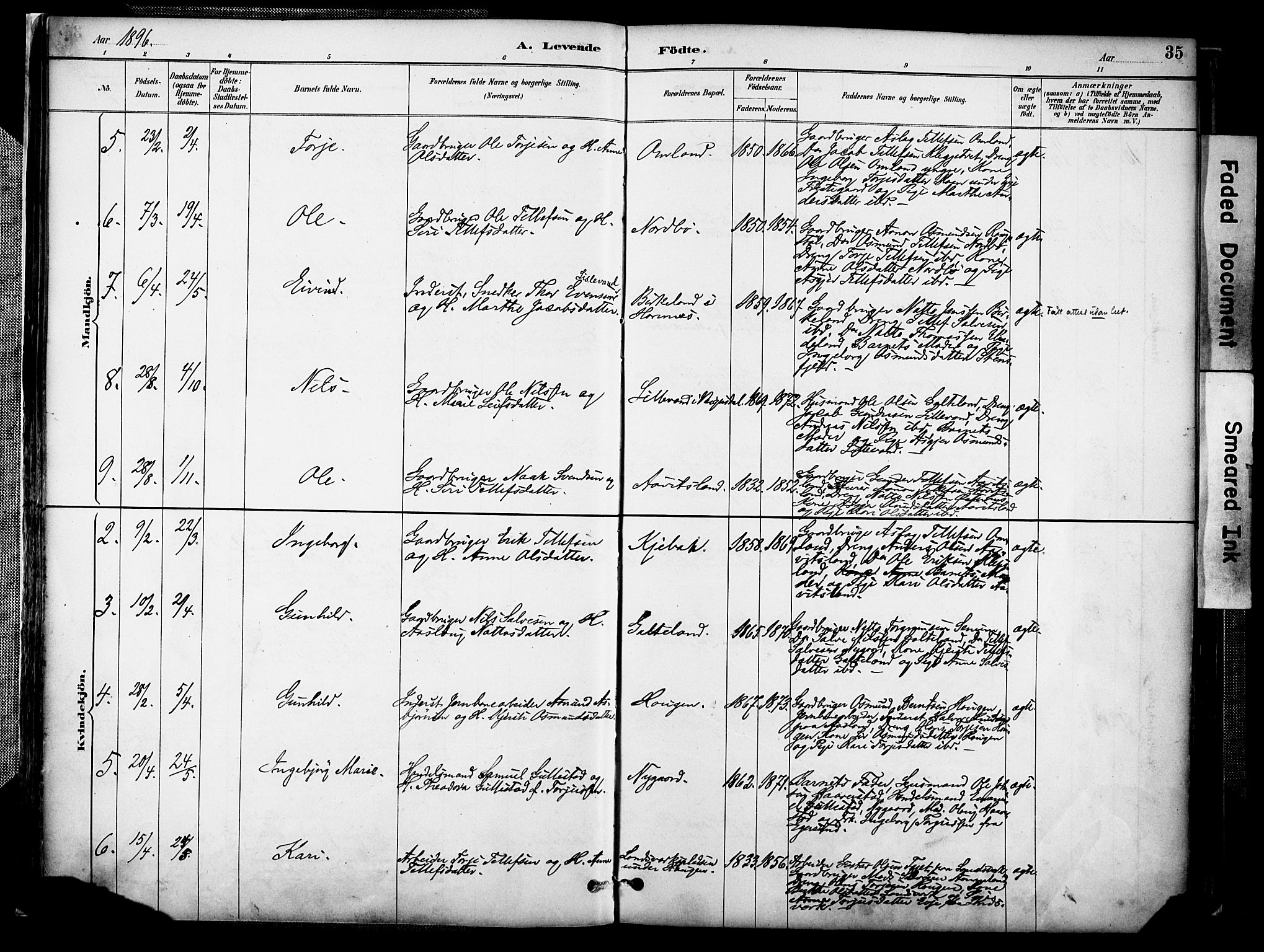 Evje sokneprestkontor, AV/SAK-1111-0008/F/Fa/Faa/L0007: Parish register (official) no. A 7, 1884-1909, p. 35