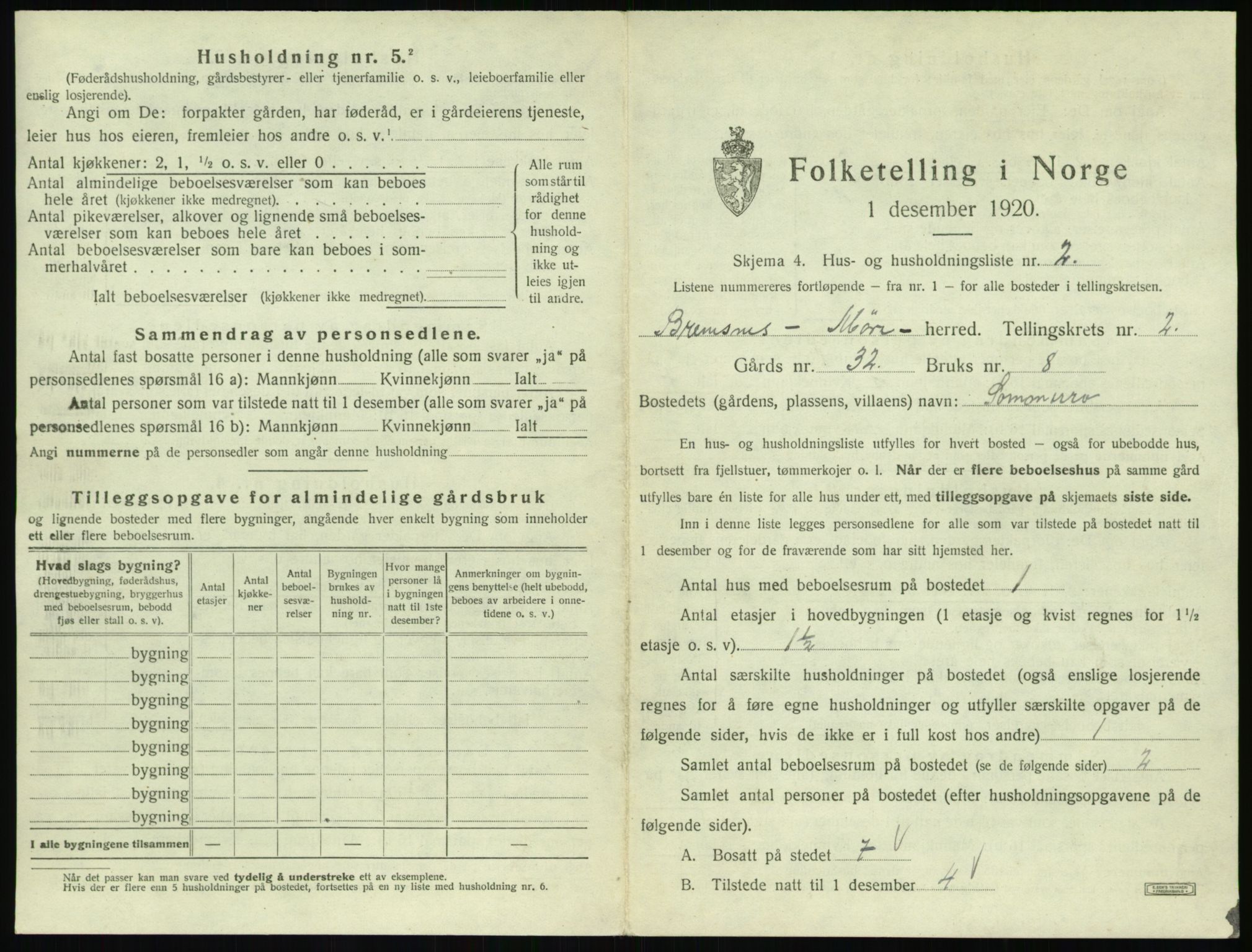 SAT, 1920 census for Bremsnes, 1920, p. 255