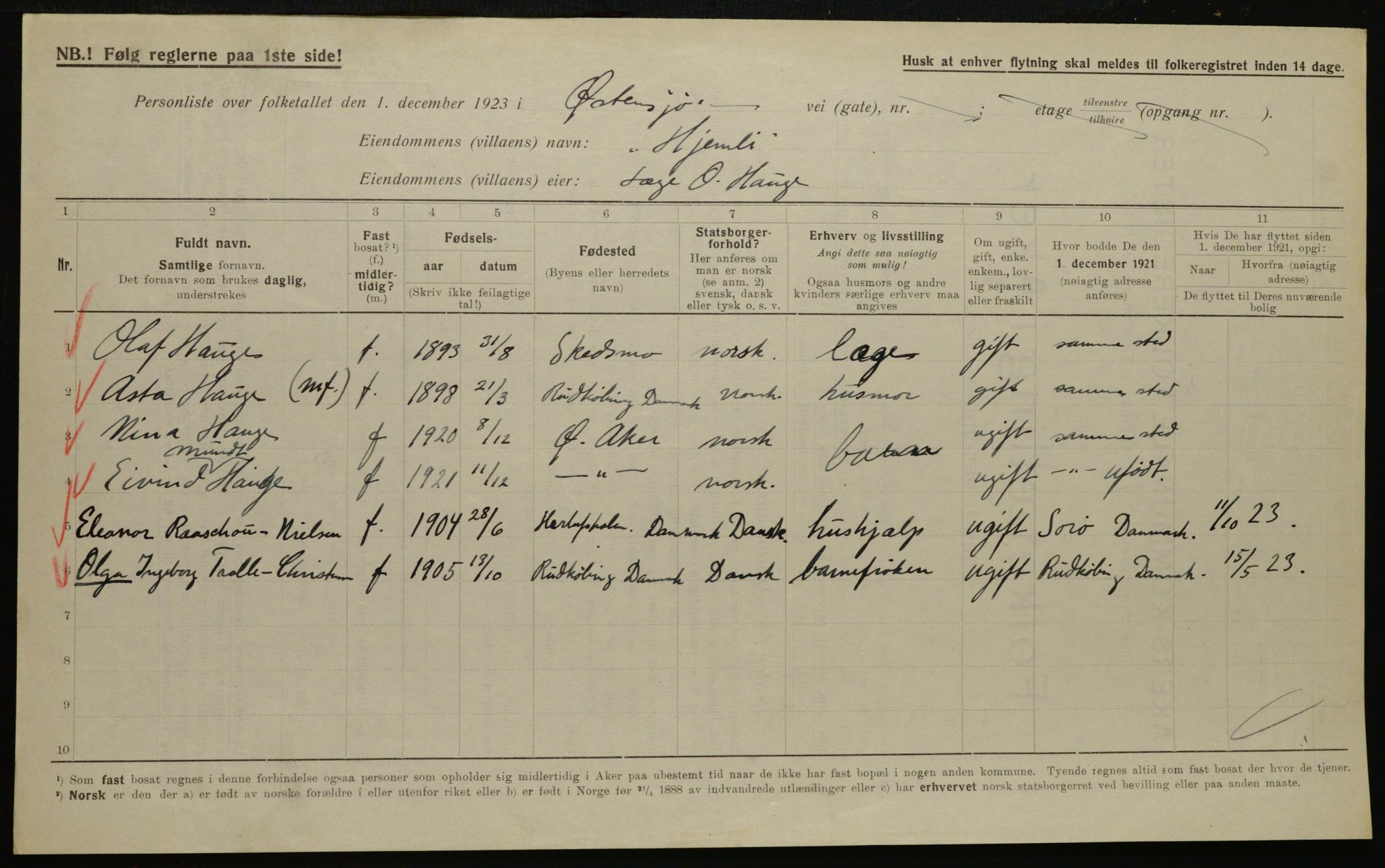 , Municipal Census 1923 for Aker, 1923, p. 36375