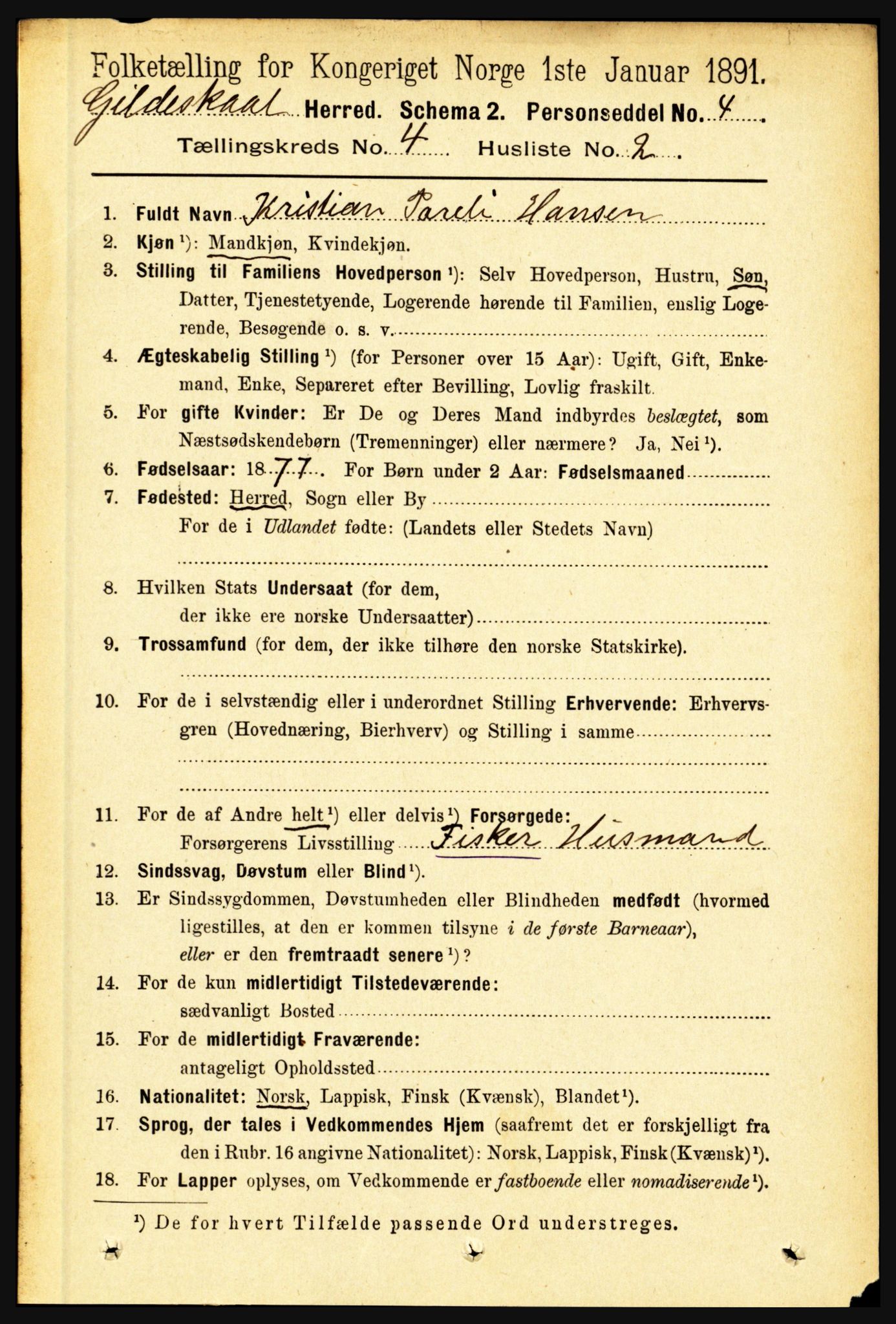 RA, 1891 census for 1838 Gildeskål, 1891, p. 1075