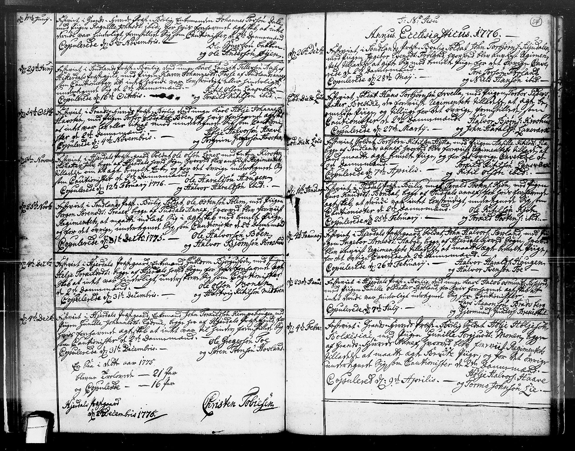 Hjartdal kirkebøker, SAKO/A-270/F/Fa/L0004: Parish register (official) no. I 4, 1727-1795, p. 54