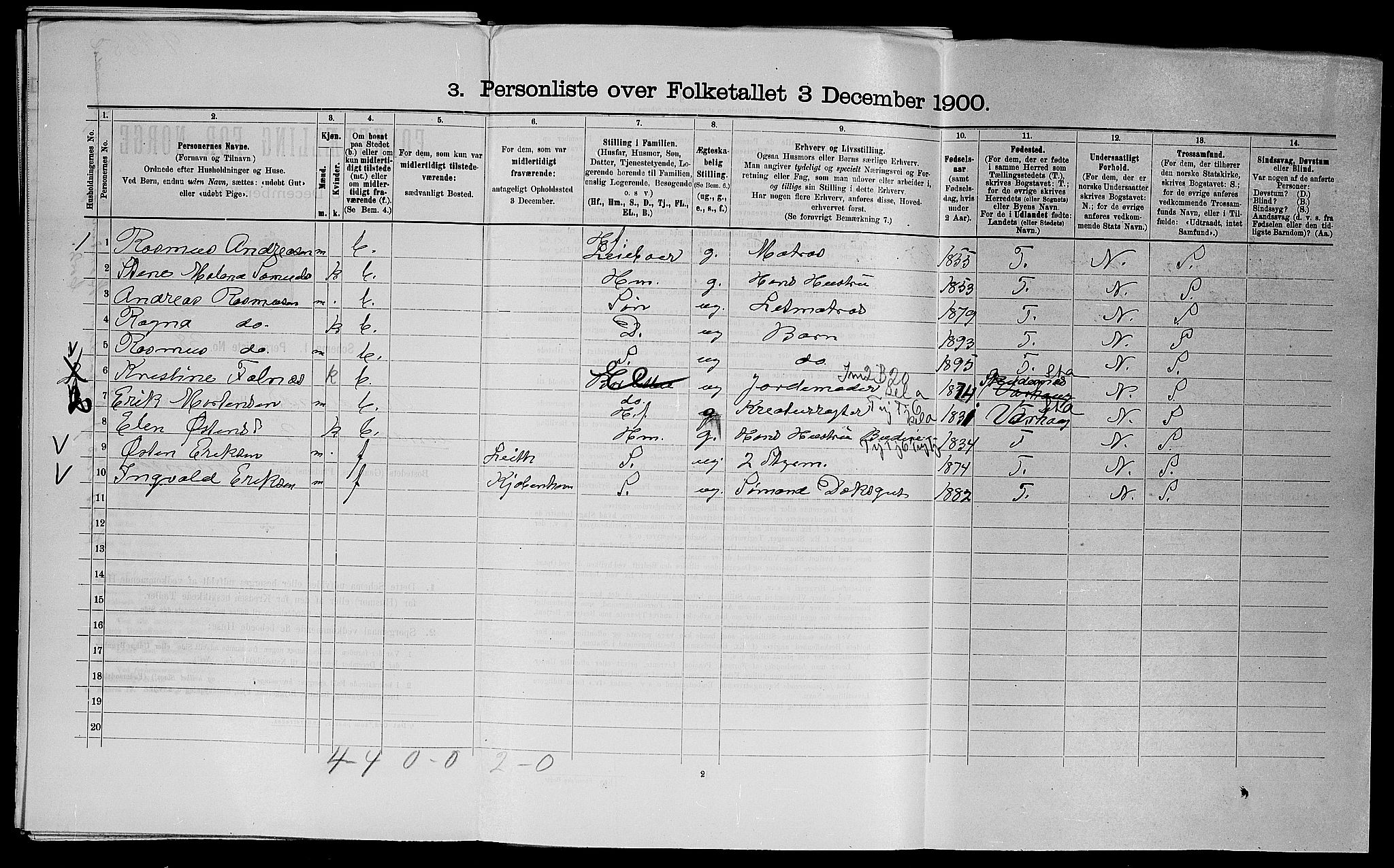 SAST, 1900 census for Haaland, 1900, p. 446