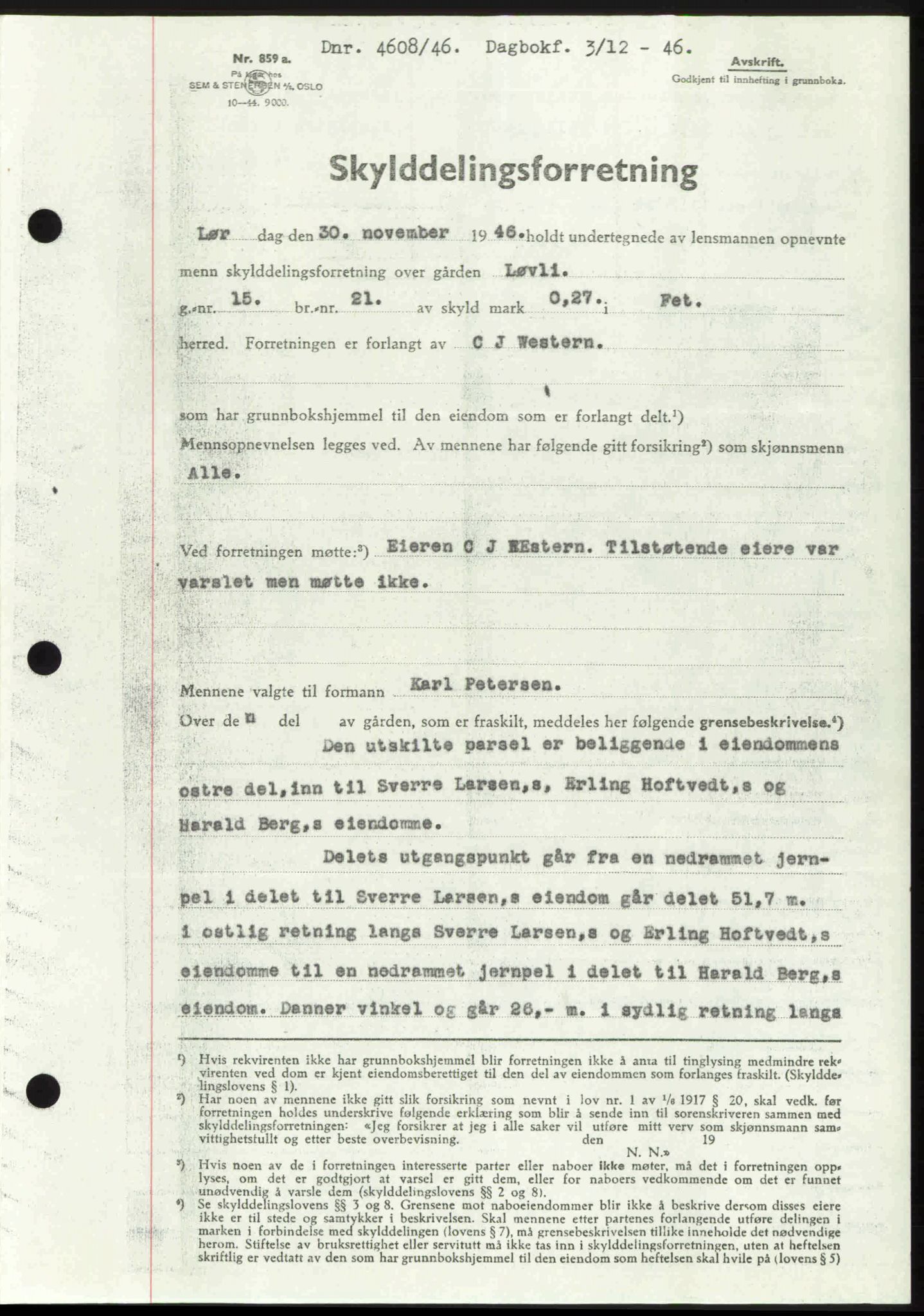 Nedre Romerike sorenskriveri, AV/SAO-A-10469/G/Gb/Gbd/L0017: Mortgage book no. 17, 1946-1946, Diary no: : 4608/1946