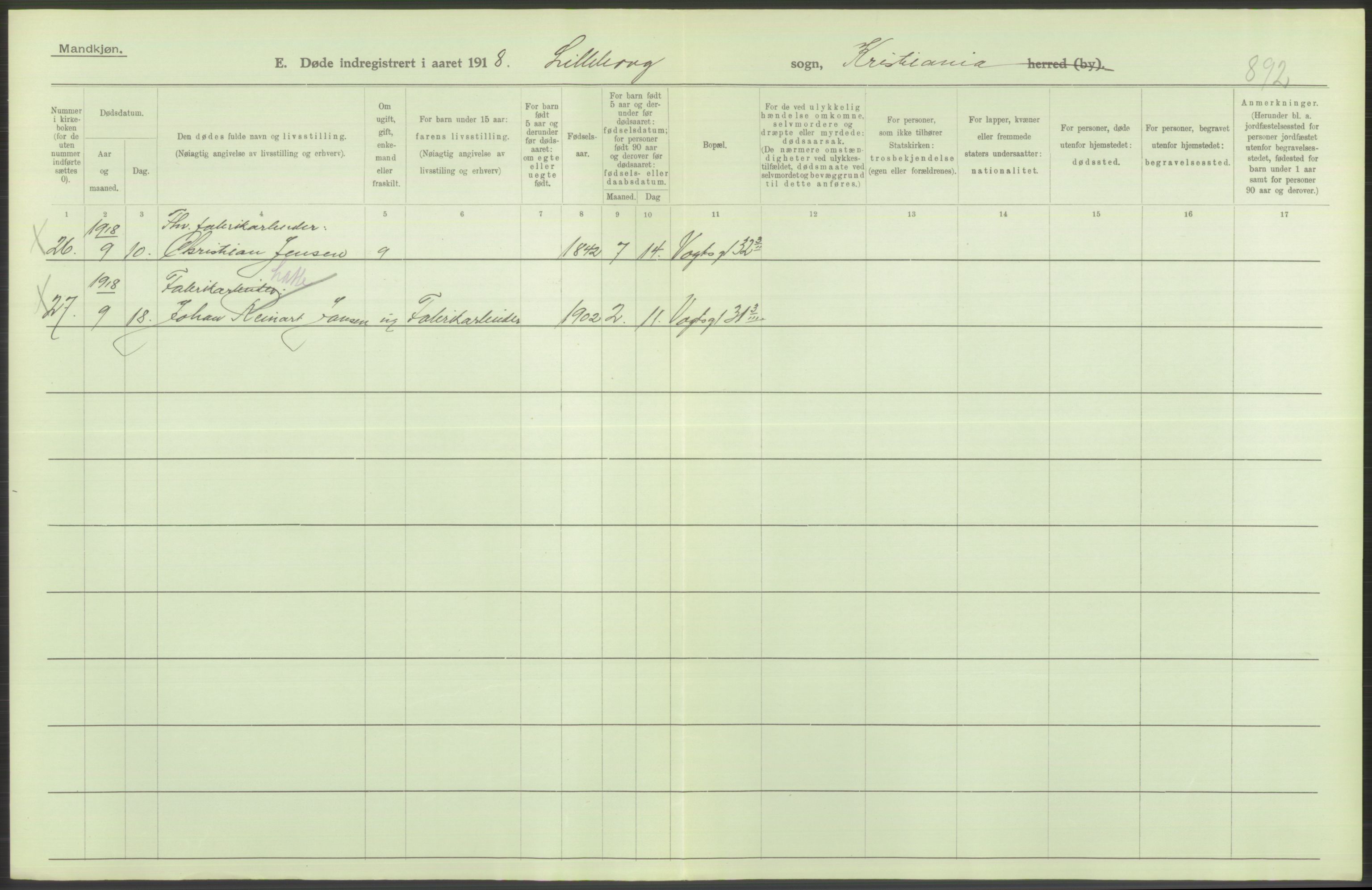 Statistisk sentralbyrå, Sosiodemografiske emner, Befolkning, AV/RA-S-2228/D/Df/Dfb/Dfbh/L0010: Kristiania: Døde, 1918, p. 444