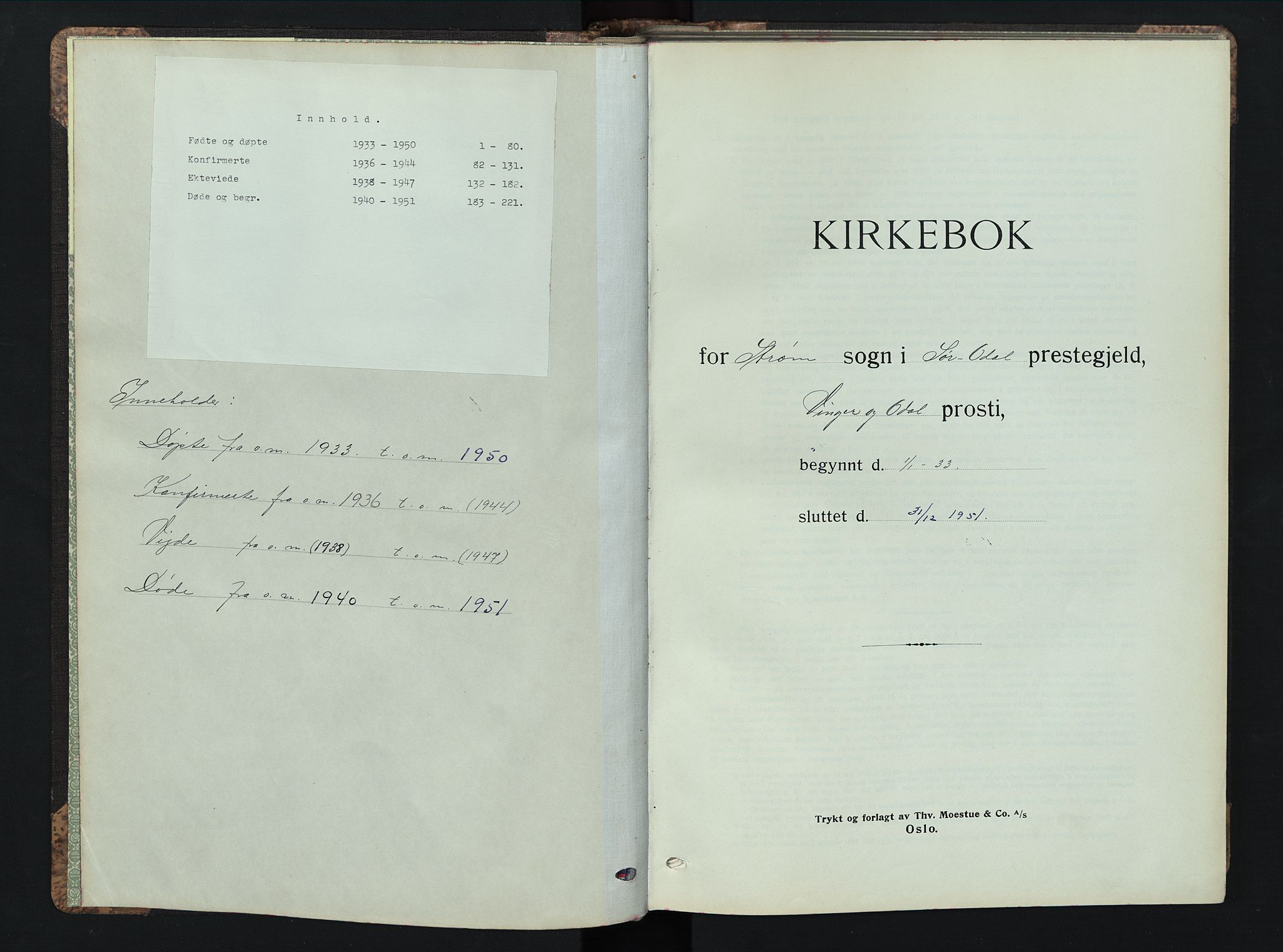 Sør-Odal prestekontor, SAH/PREST-030/H/Ha/Hab/L0013: Parish register (copy) no. 13, 1933-1951